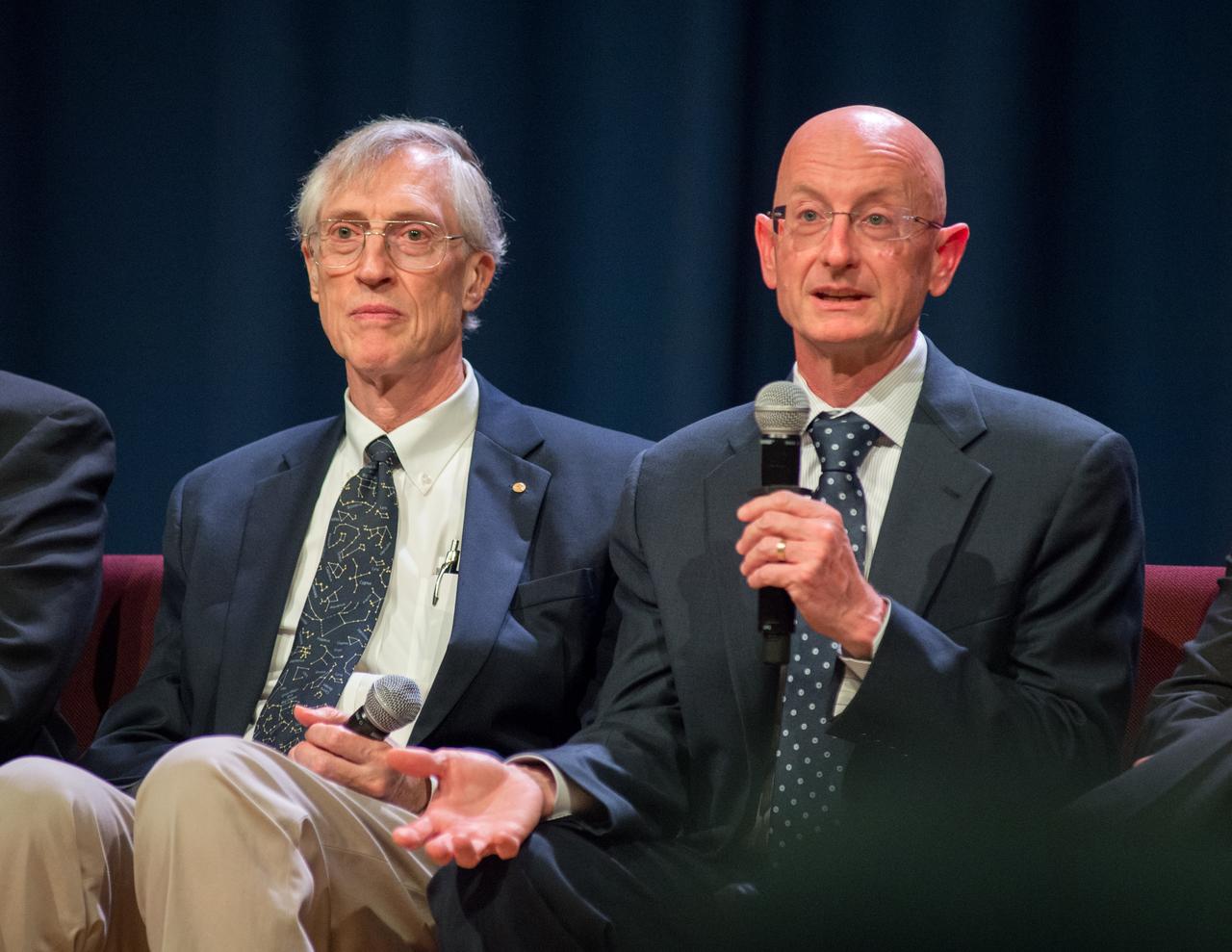 Goddard employees were invited to a town hall with NASA Administrator Charlie Bolden, Associate Administrator for the NASA Science Mission Directorate Thomas Zurbuchen and Goddard Center Director Chris Scolese, Nov. 2, at 11:30 a.m. in the Hinners Auditorium in Building 8.  Bolden thanked the James Webb Space Telescope team at Goddard as well as our international and corporate partners for their exceptional support.   Credit: NASA/Goddard 