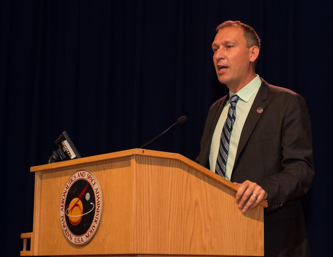 Goddard employees were invited to a town hall with NASA Administrator Charlie Bolden, Associate Administrator for the NASA Science Mission Directorate Thomas Zurbuchen and Goddard Center Director Chris Scolese, Nov. 2, at 11:30 a.m. in the Hinners Auditorium in Building 8.  Bolden thanked the James Webb Space Telescope team at Goddard as well as our international and corporate partners for their exceptional support.   Credit: NASA/Goddard 
