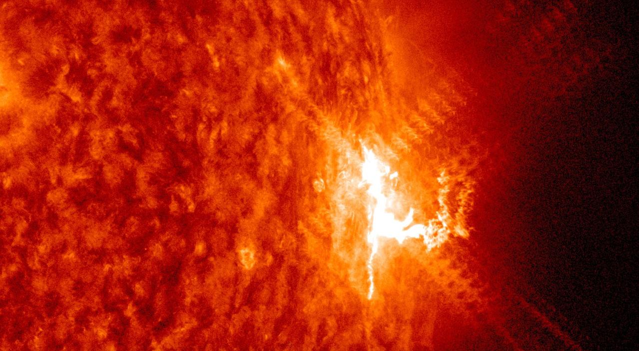 The sun emitted three mid-level solar flares on July 22-23, 2016, the strongest peaking at 1:16 am EDT on July 23. The sun is currently in a period of low activity, moving toward what's called solar minimum when there are few to no solar eruptions – so these flares were the first large ones observed since April. They are categorized as mid-strength flares, substantially less intense than the most powerful solar flares.  These flares were classified as M-level flares. M-class flares are the category just below the most intense flares, X-class flares. The number provides more information about its strength. An M2 is twice as intense as an M1, an M3 is three times as intense, etc.   Of these three flares: The first was an M5.0, which peaked at 10:11 pm EDT on July 22, 2016. The second -- the strongest -- was an M7.6, which peaked at 1:16 am EDT on July 23. The final was an M5.5, which peaked 15 minutes later at 1:31 am EDT.  Credit: NASA/Goddard/SDO
