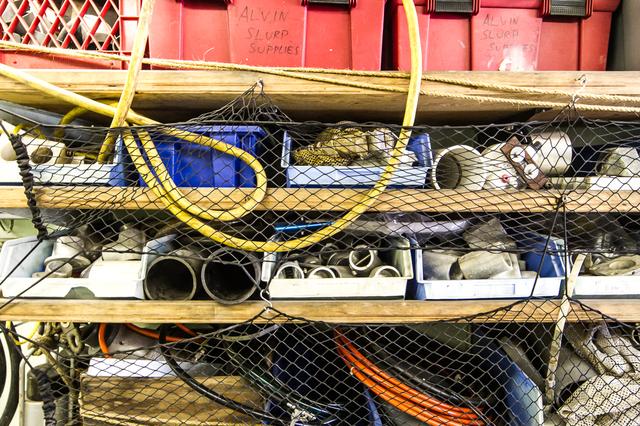 In a room adjacent to the working laboratories on the Atlantis, a storeroom holds spare parts, supplies and various odds and ends—potential solutions for ingenious researchers to solve problems in the field.  ---  The <b><a href="http://naames.larc.nasa.gov/" rel="nofollow">North Atlantic Aerosols and Marine Ecosystems Study </a></b> (NAAMES) is a five year investigation to resolve key processes controlling ocean system function, their influences on atmospheric aerosols and clouds and their implications for climate.  Michael Starobin joined the NAAMES field campaign on behalf of Earth Expeditions and NASA Goddard Space Flight Center’s Office of Communications. He presented stories about the important, multi-disciplinary research being conducted by the NAAMES team, with an eye towards future missions on the NASA drawing board. This is a NAAMES photo essay put together by Starobin, a collection of 49 photographs and captions.  Photo and Caption Credit: Michael Starobin   <b><a href="http://www.nasa.gov/audience/formedia/features/MP_Photo_Guidelines.html" rel="nofollow">NASA image use policy</a></b>  <b><a href="http://www.nasa.gov/centers/goddard/home/index.html" rel="nofollow">NASA Goddard Space Flight Center</a></b> enables NASA’s mission through four scientific endeavors: Earth Science, Heliophysics, Solar System Exploration, and Astrophysics. Goddard plays a leading role in NASA’s accomplishments by contributing compelling scientific knowledge to advance the Agency’s mission.  <b>Follow us on <a href="http://twitter.com/NASAGoddardPix" rel="nofollow">Twitter</a></b>  <b>Like us on <a href="http://www.facebook.com/pages/Greenbelt-MD/NASA-Goddard/395013845897?ref=tsd" rel="nofollow">Facebook</a></b>  <b>Find us on <a href="https://www.instagram.com/nasagoddard/?hl=en" rel="nofollow">Instagram</a></b> 