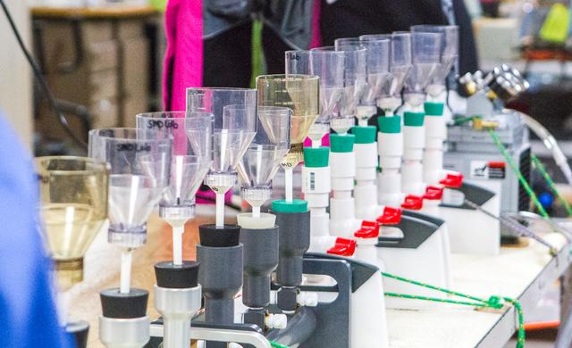 These funnels will filter biological material from seawater, capturing samples for further analysis elsewhere in the ship’s labs.  ---  The <b><a href="http://naames.larc.nasa.gov/" rel="nofollow">North Atlantic Aerosols and Marine Ecosystems Study </a></b> (NAAMES) is a five year investigation to resolve key processes controlling ocean system function, their influences on atmospheric aerosols and clouds and their implications for climate.  Michael Starobin joined the NAAMES field campaign on behalf of Earth Expeditions and NASA Goddard Space Flight Center’s Office of Communications. He presented stories about the important, multi-disciplinary research being conducted by the NAAMES team, with an eye towards future missions on the NASA drawing board. This is a NAAMES photo essay put together by Starobin, a collection of 49 photographs and captions.  Photo and Caption Credit: Michael Starobin   <b><a href="http://www.nasa.gov/audience/formedia/features/MP_Photo_Guidelines.html" rel="nofollow">NASA image use policy</a></b>  <b><a href="http://www.nasa.gov/centers/goddard/home/index.html" rel="nofollow">NASA Goddard Space Flight Center</a></b> enables NASA’s mission through four scientific endeavors: Earth Science, Heliophysics, Solar System Exploration, and Astrophysics. Goddard plays a leading role in NASA’s accomplishments by contributing compelling scientific knowledge to advance the Agency’s mission.  <b>Follow us on <a href="http://twitter.com/NASAGoddardPix" rel="nofollow">Twitter</a></b>  <b>Like us on <a href="http://www.facebook.com/pages/Greenbelt-MD/NASA-Goddard/395013845897?ref=tsd" rel="nofollow">Facebook</a></b>  <b>Find us on <a href="https://www.instagram.com/nasagoddard/?hl=en" rel="nofollow">Instagram</a></b> 