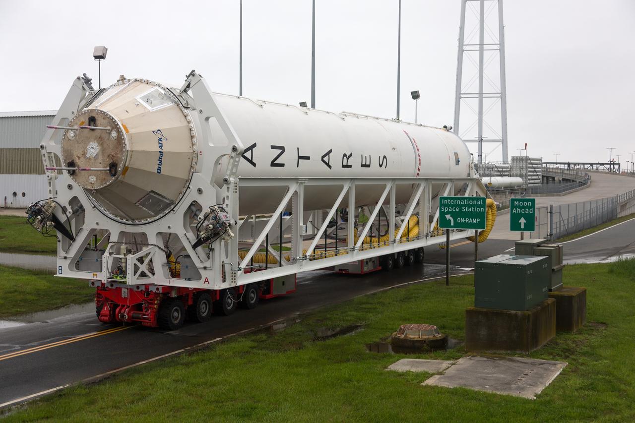 Orbital ATK’s Antares first stage with the new engines is rolled from NASA Wallops Flight Facility’s Horizontal Integration Facility to Virginia Space’s Mid-Atlantic Regional Spaceport Pad-0A on May 12, 2016, in preparation for the upcoming stage test in the next few weeks. The team will continue to work meticulously as they begin final integration and check outs on the pad and several readiness reviews prior to the test. The window for the stage test will be over multiple days to ensure technical and weather conditions are acceptable.  Credit: NASA's Wallops Flight Facility/Allison Stancil  <b><a href="http://www.nasa.gov/audience/formedia/features/MP_Photo_Guidelines.html" rel="nofollow">NASA image use policy.</a></b>  <b><a href="http://www.nasa.gov/centers/goddard/home/index.html" rel="nofollow">NASA Goddard Space Flight Center</a></b> enables NASA’s mission through four scientific endeavors: Earth Science, Heliophysics, Solar System Exploration, and Astrophysics. Goddard plays a leading role in NASA’s accomplishments by contributing compelling scientific knowledge to advance the Agency’s mission.  <b>Follow us on <a href="http://twitter.com/NASAGoddardPix" rel="nofollow">Twitter</a></b>  <b>Like us on <a href="http://www.facebook.com/pages/Greenbelt-MD/NASA-Goddard/395013845897?ref=tsd" rel="nofollow">Facebook</a></b>  <b>Find us on <a href="http://instagrid.me/nasagoddard/?vm=grid" rel="nofollow">Instagram</a></b>      