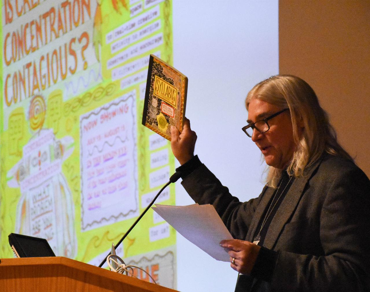 Cartoonist and professor of creativity Lynda Barry presented the benefits of creativity in everyday life as part of Goddard's Office of Communications Story Lab seminar series.   Read more: <a href="http://www.nasa.gov/feature/goddard/2016/cartoonist-discusses-creativity-at-nasa-goddard" rel="nofollow">www.nasa.gov/feature/goddard/2016/cartoonist-discusses-cr...</a>  Credit: NASA/Goddard/Rebecca Roth  <b><a href="http://www.nasa.gov/audience/formedia/features/MP_Photo_Guidelines.html" rel="nofollow">NASA image use policy.</a></b>  <b><a href="http://www.nasa.gov/centers/goddard/home/index.html" rel="nofollow">NASA Goddard Space Flight Center</a></b> enables NASA’s mission through four scientific endeavors: Earth Science, Heliophysics, Solar System Exploration, and Astrophysics. Goddard plays a leading role in NASA’s accomplishments by contributing compelling scientific knowledge to advance the Agency’s mission.  <b>Follow us on <a href="http://twitter.com/NASAGoddardPix" rel="nofollow">Twitter</a></b>  <b>Like us on <a href="http://www.facebook.com/pages/Greenbelt-MD/NASA-Goddard/395013845897?ref=tsd" rel="nofollow">Facebook</a></b>  <b>Find us on <a href="http://instagrid.me/nasagoddard/?vm=grid" rel="nofollow">Instagram</a></b>      