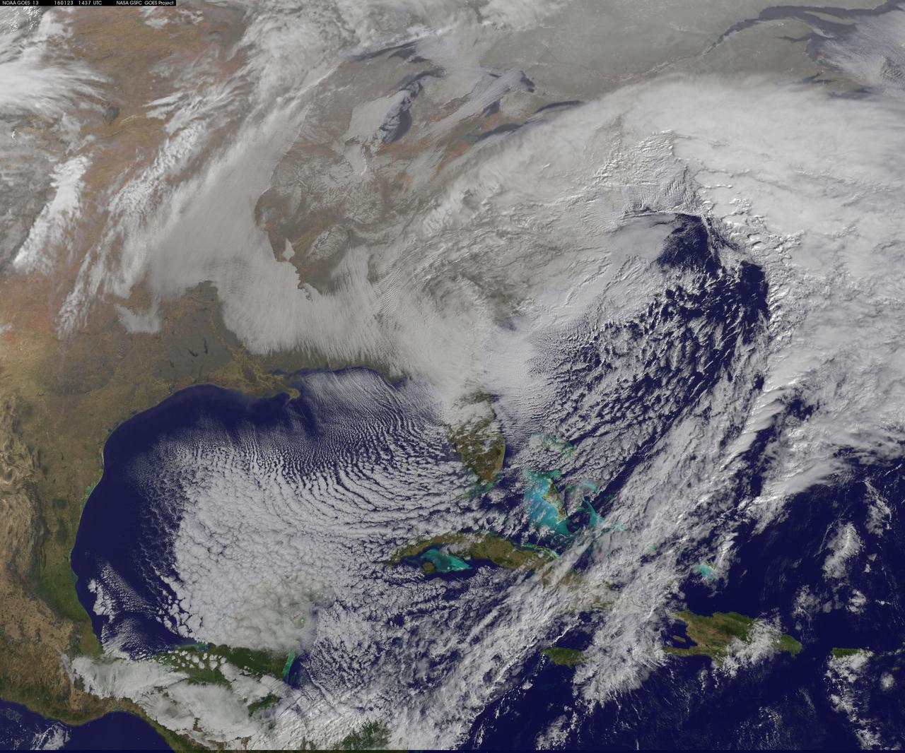 NASA satellite imagery captured the size of the massive winter storm that continued to pummel the U.S. East Coast early on January 23, 2016.  This visible image of the major winter storm was taken from NOAA's GOES-East satellite on Saturday, January 23, 2016 at 1437 UTC (9:37 a.m. EST) as the Baltimore/Washington corridor was under a blizzard warning.   Read more: <a href="http://go.nasa.gov/1RFv70u" rel="nofollow">go.nasa.gov/1RFv70u</a> Credits: NASA/NOAA GOES Project  NASA Sees Winter Storm Slamming Eastern United States