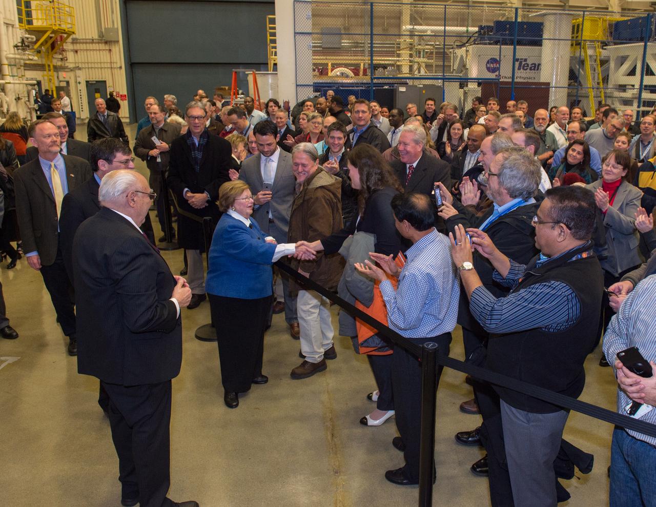 Sen. Barbara Mikulski participated in a ribbon cutting at NASA’s Goddard Space Flight Center on January 6th, 2016, to officially open the new Robotic Operations Center (ROC) developed by the Satellite Servicing Capabilities Office. Within the ROC's black walls, NASA is testing technologies and operational procedures for science and exploration missions, including the Restore-L satellite servicing mission and also the Asteroid Redirect Mission.   During her tour of the ROC, Sen. Mikulski saw first-hand an early version of the NASA Servicing Arm, a 2-meter-class robot with the dexterity to grasp and refuel a satellite on orbit. She also heard a description of Raven, a payload launching to the International Space Station that will demonstrate real-time, relative space navigation technology.  The robotic technologies that NASA is developing within the ROC also support the Journey to Mars.  Learn more about NASA’s satellite servicing technologies at <a href="http://ssco.gsfc.nasa.gov/" rel="nofollow">ssco.gsfc.nasa.gov/</a>.  Image credit: NASA/Bill Hrybyk  Read more: <a href="http://www.nasa.gov/feature/goddard/2016/maryland-sen-barbara-mikulski-visits-nasa-goddard" rel="nofollow">www.nasa.gov/feature/goddard/2016/maryland-sen-barbara-mi...</a>  <b><a href="http://www.nasa.gov/audience/formedia/features/MP_Photo_Guidelines.html" rel="nofollow">NASA image use policy.</a></b>  <b><a href="http://www.nasa.gov/centers/goddard/home/index.html" rel="nofollow">NASA Goddard Space Flight Center</a></b> enables NASA’s mission through four scientific endeavors: Earth Science, Heliophysics, Solar System Exploration, and Astrophysics. Goddard plays a leading role in NASA’s accomplishments by contributing compelling scientific knowledge to advance the Agency’s mission.  <b>Follow us on <a href="http://twitter.com/NASAGoddardPix" rel="nofollow">Twitter</a></b>  <b>Like us on <a href="http://www.facebook.com/pages/Greenbelt-MD/NASA-Goddard/395013845897?ref=tsd" rel="nofollow">Facebook</a></b>  <b>Find us on <a href="http://instagrid.me/nasagoddard/?vm=grid" rel="nofollow">Instagram</a></b>