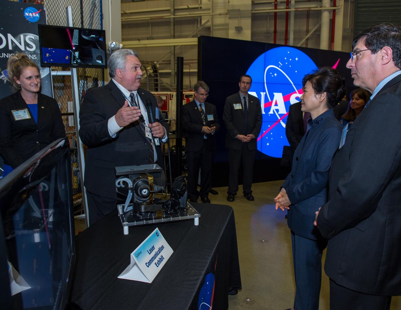 As part of her visit to the United States, President Park Geun-hye of South Korea visited NASA’s Goddard Space Flight Center in Greenbelt, Md. On Oct. 14, 2015. The visit offered an opportunity to celebrate past collaborative efforts between the American and South Korean space programs along with presentations on current projects and programs underway at Goddard.  Credit: NASA/Goddard/Bill Hrybyk  <b><a href="http://www.nasa.gov/audience/formedia/features/MP_Photo_Guidelines.html" rel="nofollow">NASA image use policy.</a></b>  <b><a href="http://www.nasa.gov/centers/goddard/home/index.html" rel="nofollow">NASA Goddard Space Flight Center</a></b> enables NASA’s mission through four scientific endeavors: Earth Science, Heliophysics, Solar System Exploration, and Astrophysics. Goddard plays a leading role in NASA’s accomplishments by contributing compelling scientific knowledge to advance the Agency’s mission.  <b>Follow us on <a href="http://twitter.com/NASAGoddardPix" rel="nofollow">Twitter</a></b>  <b>Like us on <a href="http://www.facebook.com/pages/Greenbelt-MD/NASA-Goddard/395013845897?ref=tsd" rel="nofollow">Facebook</a></b>  <b>Find us on <a href="http://instagrid.me/nasagoddard/?vm=grid" rel="nofollow">Instagram</a></b>   