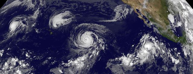 NASA image: Four Tropical Cyclones Across the Entire Pacific Ocean
