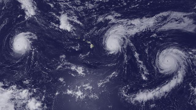 NASA image: Hurricanes Kilo, Ignacio and Jimena Surround Hawaii