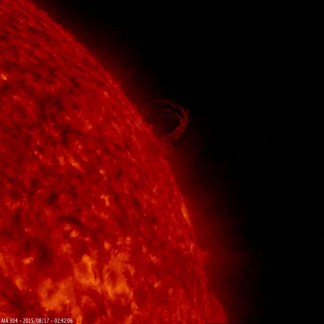 A single plume of plasma, many times taller than the diameter of Earth, rose up from the Sun, twisted and spun around, all the while spewing streams of particles for over two days (Aug. 17-19, 2015) before breaking apart. At times, its shape resembled the Eiffel Tower. Other lesser plumes and streams of particles can be seen dancing above the solar surface as well. The action was observed in a wavelength of extreme ultraviolet light. Credit: NASA/Goddard/SDO <b><a href="http://www.nasa.gov/audience/formedia/features/MP_Photo_Guidelines.html" rel="nofollow">NASA image use policy.</a></b> <b><a href="http://www.nasa.gov/centers/goddard/home/index.html" rel="nofollow">NASA Goddard Space Flight Center</a></b> enables NASA’s mission through four scientific endeavors: Earth Science, Heliophysics, Solar System Exploration, and Astrophysics. Goddard plays a leading role in NASA’s accomplishments by contributing compelling scientific knowledge to advance the Agency’s mission. <b>Follow us on <a href="http://twitter.com/NASAGoddardPix" rel="nofollow">Twitter</a></b> <b>Like us on <a href="http://www.facebook.com/pages/Greenbelt-MD/NASA-Goddard/395013845897?ref=tsd" rel="nofollow">Facebook</a></b> <b>Find us on <a href="http://instagrid.me/nasagoddard/?vm=grid" rel="nofollow">Instagram</a></b>