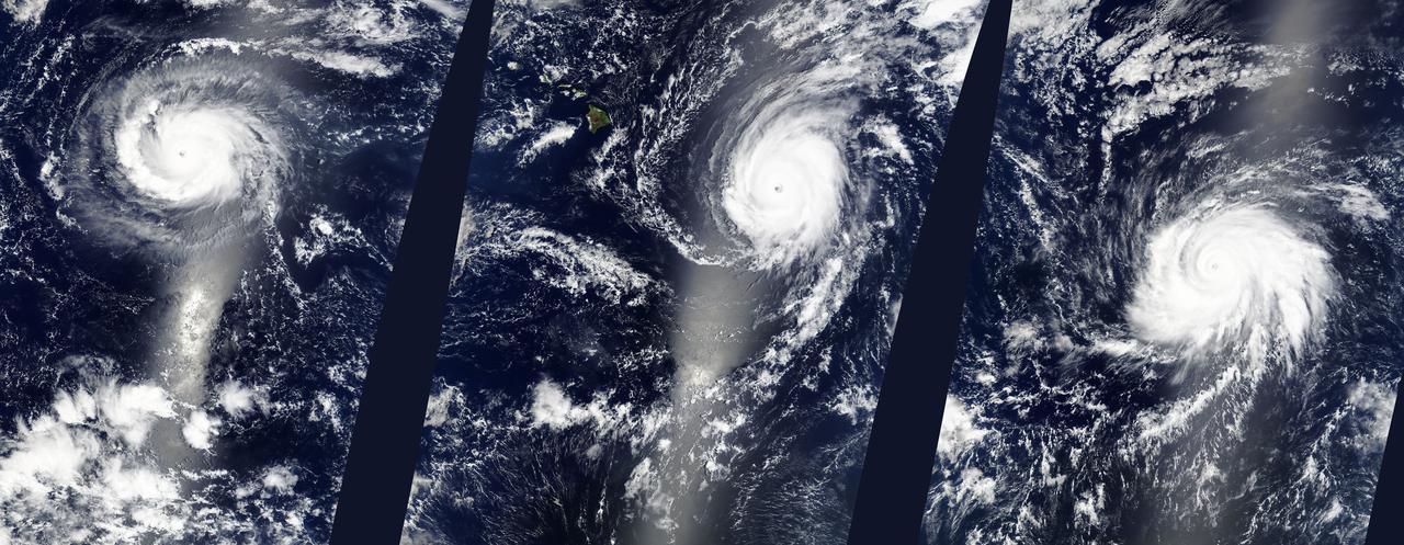 Hurricanes Kilo (03C), Ignacio (12E), and Jimena (13E) across the eastern Pacific Ocean.  Captured by Terra/MODIS on 08/29/2015 at 22:25 UTC.  Credit: NASA/GSFC/Jeff Schmaltz/MODIS Land Rapid Response Team  <b><a href="http://www.nasa.gov/audience/formedia/features/MP_Photo_Guidelines.html" rel="nofollow">NASA image use policy.</a></b>  <b><a href="http://www.nasa.gov/centers/goddard/home/index.html" rel="nofollow">NASA Goddard Space Flight Center</a></b> enables NASA’s mission through four scientific endeavors: Earth Science, Heliophysics, Solar System Exploration, and Astrophysics. Goddard plays a leading role in NASA’s accomplishments by contributing compelling scientific knowledge to advance the Agency’s mission.  <b>Follow us on <a href="http://twitter.com/NASAGoddardPix" rel="nofollow">Twitter</a></b>  <b>Like us on <a href="http://www.facebook.com/pages/Greenbelt-MD/NASA-Goddard/395013845897?ref=tsd" rel="nofollow">Facebook</a></b>  <b>Find us on <a href="http://instagrid.me/nasagoddard/?vm=grid" rel="nofollow">Instagram</a></b> 