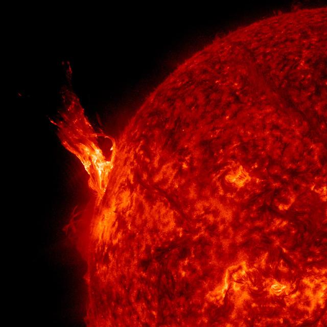 A bright solar prominence rose up from the Sun and twisted around in about a six-hour period (Apr. 21, 2015). While some of the material broke away into space, much of it fell back into the Sun. The images were taken in a wavelength of extreme ultraviolet light. At its greatest height, the plume extended out many times the size of Earth, allowing numerous amateur astronomers to observe this event with their solar telescopes. Credit: NASA/SDO <b><a href="http://www.nasa.gov/audience/formedia/features/MP_Photo_Guidelines.html" rel="nofollow">NASA image use policy.</a></b> <b><a href="http://www.nasa.gov/centers/goddard/home/index.html" rel="nofollow">NASA Goddard Space Flight Center</a></b> enables NASA’s mission through four scientific endeavors: Earth Science, Heliophysics, Solar System Exploration, and Astrophysics. Goddard plays a leading role in NASA’s accomplishments by contributing compelling scientific knowledge to advance the Agency’s mission. <b>Follow us on <a href="http://twitter.com/NASAGoddardPix" rel="nofollow">Twitter</a></b> <b>Like us on <a href="http://www.facebook.com/pages/Greenbelt-MD/NASA-Goddard/395013845897?ref=tsd" rel="nofollow">Facebook</a></b> <b>Find us on <a href="http://instagrid.me/nasagoddard/?vm=grid" rel="nofollow">Instagram</a></b>