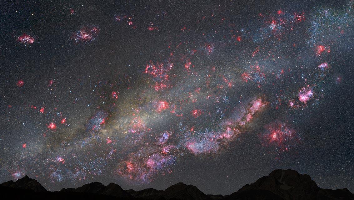 Caption: Artist's view of night sky from a hypothetical planet within a young Milky Way-like galaxy 10 billion years ago, the sky are ablaze with star birth. Pink clouds of gas harbor newborn stars, and bluish-white, young star clusters litter the landscape.  Image Credit: NASA/ESA/Z. Levay (STScI)  More info: In one of the most comprehensive multi-observatory galaxy surveys yet, astronomers find that galaxies like our Milky Way underwent a stellar “baby boom,” churning out stars at a prodigious rate, about 30 times faster than today.  Our sun, however, is a late “boomer.” The Milky Way’s star-birthing frenzy peaked 10 billion years ago, but our sun was late for the party, not forming until roughly 5 billion years ago. By that time the star formation rate in our galaxy had plunged to a trickle.  Missing the party, however, may not have been so bad. The sun’s late appearance may actually have fostered the growth of our solar system’s planets. Elements heavier than hydrogen and helium were more abundant later in the star-forming boom as more massive stars ended their lives early and enriched the galaxy with material that served as the building blocks of planets and even life on Earth.  Astronomers don’t have baby pictures of our Milky Way’s formative years to trace the history of stellar growth so they studied galaxies similar in mass to our Milky Way, found in deep surveys of the universe. The farther into the universe astronomers look, the further back in time they are seeing, because starlight from long ago is just arriving at Earth now. From those surveys, stretching back in time more than 10 billion years, researchers assembled an album of images containing nearly 2,000 snapshots of Milky Way-like galaxies.  The new census provides the most complete picture yet of how galaxies like the Milky Way grew over the past 10 billion years into today’s majestic spiral galaxies. The multi-wavelength study spans ultraviolet to far-infrared light, combining observations from NASA’s Hubble and Spitzer space telescopes, the European Space Agency’s Herschel Space Observatory, and ground-based telescopes, including the Magellan Baade Telescope at the Las Campanas Observatory in Chile. Read more: <a href="http://www.nasa.gov/content/goddard/our-sun-came-late-to-the-milky-way-s-star-birth-party/" rel="nofollow">www.nasa.gov/content/goddard/our-sun-came-late-to-the-mil...</a>  <b><a href="http://www.nasa.gov/audience/formedia/features/MP_Photo_Guidelines.html" rel="nofollow">NASA image use policy.</a></b>  <b><a href="http://www.nasa.gov/centers/goddard/home/index.html" rel="nofollow">NASA Goddard Space Flight Center</a></b> enables NASA’s mission through four scientific endeavors: Earth Science, Heliophysics, Solar System Exploration, and Astrophysics. Goddard plays a leading role in NASA’s accomplishments by contributing compelling scientific knowledge to advance the Agency’s mission.  <b>Follow us on <a href="http://twitter.com/NASAGoddardPix" rel="nofollow">Twitter</a></b>  <b>Like us on <a href="http://www.facebook.com/pages/Greenbelt-MD/NASA-Goddard/395013845897?ref=tsd" rel="nofollow">Facebook</a></b>  <b>Find us on <a href="http://instagrid.me/nasagoddard/?vm=grid" rel="nofollow">Instagram</a></b>