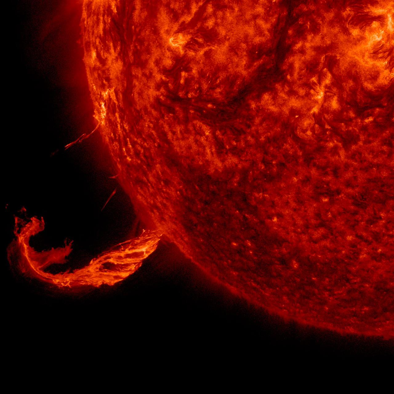 The Sun blew out a coronal mass ejection along with part of a solar filament over a three-hour period (Feb. 24, 2015). While some of the strands fell back into the Sun, a substantial part raced into space in a bright cloud of particles (as observed by the SOHO spacecraft). The activity was captured in a wavelength of extreme ultraviolet light. Because this occurred way over near the edge of the Sun, it was unlikely to have any effect on Earth.   Credit: NASA/Solar Dynamics Observatory  <b><a href="http://www.nasa.gov/audience/formedia/features/MP_Photo_Guidelines.html" rel="nofollow">NASA image use policy.</a></b>  <b><a href="http://www.nasa.gov/centers/goddard/home/index.html" rel="nofollow">NASA Goddard Space Flight Center</a></b> enables NASA’s mission through four scientific endeavors: Earth Science, Heliophysics, Solar System Exploration, and Astrophysics. Goddard plays a leading role in NASA’s accomplishments by contributing compelling scientific knowledge to advance the Agency’s mission. <b>Follow us on <a href="http://twitter.com/NASAGoddardPix" rel="nofollow">Twitter</a></b> <b>Like us on <a href="http://www.facebook.com/pages/Greenbelt-MD/NASA-Goddard/395013845897?ref=tsd" rel="nofollow">Facebook</a></b> <b>Find us on <a href="http://instagram.com/nasagoddard?vm=grid" rel="nofollow">Instagram</a></b> 