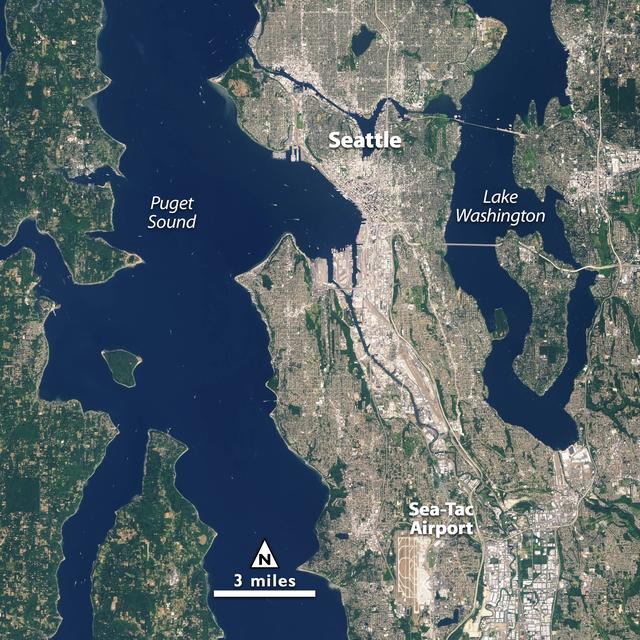 NASA image: NASA Satellite Captures Super Bowl Cities - Seattle [annotated]