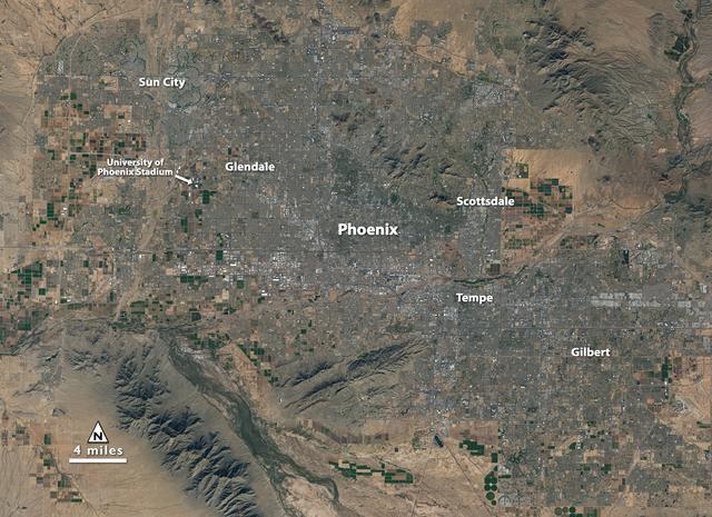 NASA image: NASA Satellite Captures Super Bowl Cities - Phoenix [annotated]