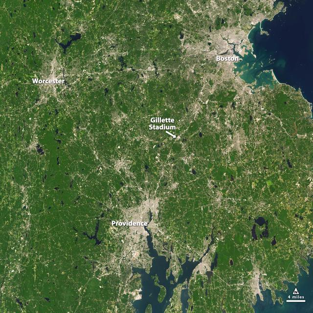NASA image: NASA Satellite Captures Super Bowl Cities - Boston/Providence [annotated]