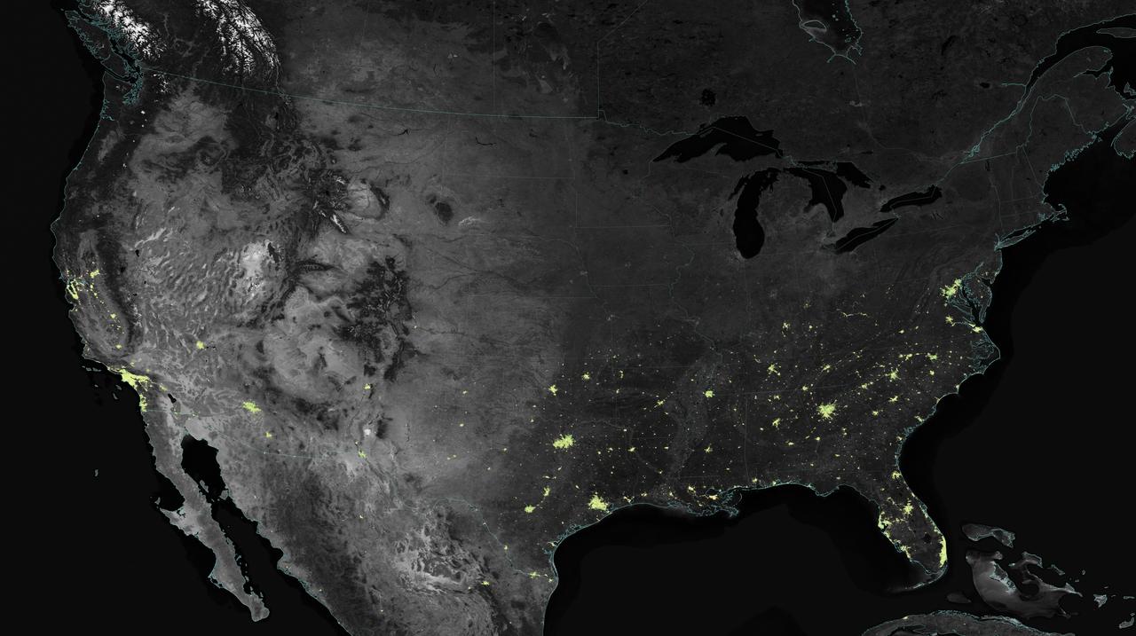 City lights shine brighter during the holidays in the United States when compared with the rest of the year, as shown using a new analysis of daily data from the NASA-NOAA Suomi NPP satellite. Dark green pixels are areas where lights are 50 percent brighter, or more, during December.   Because snow reflects so much light, the researchers could only analyze snow-free cities. They focused on the U.S. West Coast from San Francisco and Los Angeles, and cities south of a rough imaginary line from St. Louis to Washington, D.C.  Credit: Jesse Allen, NASA’s Earth Observatory  Read more: <a href="http://www.nasa.gov/content/goddard/satellite-sees-holiday-lights-brighten-cities" rel="nofollow">www.nasa.gov/content/goddard/satellite-sees-holiday-light...</a>  <b><a href="http://www.nasa.gov/audience/formedia/features/MP_Photo_Guidelines.html" rel="nofollow">NASA image use policy.</a></b>  <b><a href="http://www.nasa.gov/centers/goddard/home/index.html" rel="nofollow">NASA Goddard Space Flight Center</a></b> enables NASA’s mission through four scientific endeavors: Earth Science, Heliophysics, Solar System Exploration, and Astrophysics. Goddard plays a leading role in NASA’s accomplishments by contributing compelling scientific knowledge to advance the Agency’s mission. <b>Follow us on <a href="http://twitter.com/NASAGoddardPix" rel="nofollow">Twitter</a></b> <b>Like us on <a href="http://www.facebook.com/pages/Greenbelt-MD/NASA-Goddard/395013845897?ref=tsd" rel="nofollow">Facebook</a></b> <b>Find us on <a href="http://instagram.com/nasagoddard?vm=grid" rel="nofollow">Instagram</a></b>