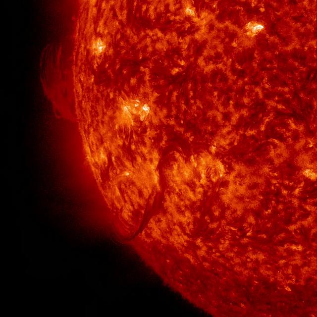 A filament (which at one point had an eerie similarity to a snake) broke away from the sun and out into space (Nov. 1, 2014). The video covers just over three hours of activity. This kind of eruptive event is called a Hyder flare. These are filaments (elongated clouds of gases above the sun's surface) that erupt and cause a brightening at the sun's surface, although no active regions are in that area. It did thrust out a cloud of particles but not towards Earth. The images were taken in the 304 Angstrom wavelength of extreme UV light.   Credit: NASA/Solar Dynamics Observatory   <b><a href="http://www.nasa.gov/audience/formedia/features/MP_Photo_Guidelines.html" rel="nofollow">NASA image use policy.</a></b>  <b><a href="http://www.nasa.gov/centers/goddard/home/index.html" rel="nofollow">NASA Goddard Space Flight Center</a></b> enables NASA’s mission through four scientific endeavors: Earth Science, Heliophysics, Solar System Exploration, and Astrophysics. Goddard plays a leading role in NASA’s accomplishments by contributing compelling scientific knowledge to advance the Agency’s mission. <b>Follow us on <a href="http://twitter.com/NASAGoddardPix" rel="nofollow">Twitter</a></b> <b>Like us on <a href="http://www.facebook.com/pages/Greenbelt-MD/NASA-Goddard/395013845897?ref=tsd" rel="nofollow">Facebook</a></b> <b>Find us on <a href="http://instagram.com/nasagoddard?vm=grid" rel="nofollow">Instagram</a></b>
