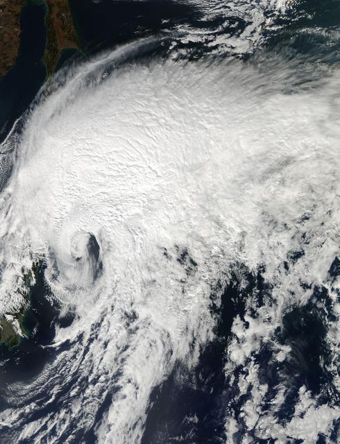 NASA image: NASA's Aqua Satellite Sees Extra-Tropical Storm Vongfong Pulling Away from Hokkaido, Japan