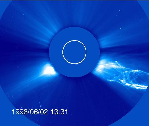OHO captured this image of a CME from the side – but the structure looks much different from the classic light bulb CME. The filament of material bursting off the sun has a helical magnetic structure, which is unraveling like a piece of yarn during the eruption. Credit: ESA/NASA/SOHO..---..CME WEEK: What To See in CME Images  Two main types of explosions occur on the sun: solar flares and coronal mass ejections. Unlike the energy and x-rays produced in a solar flare – which can reach Earth at the speed of light in eight minutes – coronal mass ejections are giant, expanding clouds of solar material that take one to three days to reach Earth. Once at Earth, these ejections, also called CMEs, can impact satellites in space or interfere with radio communications. During CME WEEK from Sept. 22 to 26, 2014, we explore different aspects of these giant eruptions that surge out from the star we live with.   When a coronal mass ejection blasts off the sun, scientists rely on instruments called coronagraphs to track their progress. Coronagraphs block out the bright light of the sun, so that the much fainter material in the solar atmosphere -- including CMEs -- can be seen in the surrounding space.   CMEs appear in these images as expanding shells of material from the sun's atmosphere -- sometimes a core of colder, solar material (called a filament) from near the sun's surface moves in the center. But mapping out such three-dimensional components from a two-dimensional image isn't easy. Watch the slideshow to find out how scientists interpret what they see in CME pictures.   The images in the slideshow are from the three sets of coronagraphs NASA currently has in space. One is on the joint European Space Agency and NASA Solar and Heliospheric Observatory, or SOHO. SOHO launched in 1995, and sits between Earth and the sun about a million miles away from Earth. The other two coronagraphs are on the two spacecraft of the NASA Solar Terrestrial Relations Observatory, or STEREO, mission, which launched in 2006. The two STEREO spacecraft are both currently viewing the far side of the sun.   Together these instruments help scientists create a three-dimensional model of any CME as its journey unfolds through interplanetary space. Such information can show why a given characteristic of a CME close to the sun might lead to a given effect near Earth, or any other planet in the solar system...<b><a href="http://www.nasa.gov/audience/formedia/features/MP_Photo_Guidelines.html" rel="nofollow">NASA image use policy.</a></b>  <b><a href="http://www.nasa.gov/centers/goddard/home/index.html" rel="nofollow">NASA Goddard Space Flight Center</a></b> enables NASA’s mission through four scientific endeavors: Earth Science, Heliophysics, Solar System Exploration, and Astrophysics. Goddard plays a leading role in NASA’s accomplishments by contributing compelling scientific knowledge to advance the Agency’s mission. <b>Follow us on <a href="http://twitter.com/NASAGoddardPix" rel="nofollow">Twitter</a></b> <b>Like us on <a href="http://www.facebook.com/pages/Greenbelt-MD/NASA-Goddard/395013845897?ref=tsd" rel="nofollow">Facebook</a></b> <b>Find us on <a href="http://instagram.com/nasagoddard?vm=grid" rel="nofollow">Instagram</a></b>  