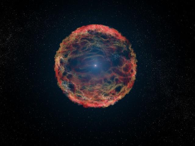This is an artist's impression of supernova 1993J, an exploding star in the galaxy M81 whose light reached us 21 years ago. The supernova originated in a double-star system where one member was a massive star that exploded after siphoning most of its hydrogen envelope to its companion star. After two decades, astronomers have at last identified the blue helium-burning companion star, seen at the center of the expanding nebula of debris from the supernova. The Hubble Space Telescope identified the ultraviolet glow of the surviving companion embedded in the fading glow of the supernova.  More info:  Using NASA’s Hubble Space Telescope, astronomers have discovered a companion star to a rare type of supernova. The discovery confirms a long-held theory that the supernova, dubbed SN 1993J, occurred inside what is called a binary system, where two interacting stars caused a cosmic explosion.  &quot;This is like a crime scene, and we finally identified the robber,&quot; said Alex Filippenko, professor of astronomy at University of California (UC) at Berkeley. &quot;The companion star stole a bunch of hydrogen before the primary star exploded.&quot; SN 1993J is an example of a Type IIb supernova, unusual stellar explosions that contains much less hydrogen than found in a typical supernova.  Astronomers believe the companion star took most of the hydrogen surrounding the exploding main star and continued to burn as a super-hot helium star.  “A binary system is likely required to lose the majority of the primary star’s hydrogen envelope prior to the explosion. The problem is that, to date, direct observations of the predicted binary companion star have been difficult to obtain since it is so faint relative to the supernova itself,” said lead researcher Ori Fox of UC Berkeley.  Read more: <a href="http://1.usa.gov/1Az5Qb9" rel="nofollow">1.usa.gov/1Az5Qb9</a>  Credit: NASA, ESA, G. Bacon (STScI)  <b><a href="http://www.nasa.gov/audience/formedia/features/MP_Photo_Guidelines.html" rel="nofollow">NASA image use policy.</a></b>  <b><a href="http://www.nasa.gov/centers/goddard/home/index.html" rel="nofollow">NASA Goddard Space Flight Center</a></b> enables NASA’s mission through four scientific endeavors: Earth Science, Heliophysics, Solar System Exploration, and Astrophysics. Goddard plays a leading role in NASA’s accomplishments by contributing compelling scientific knowledge to advance the Agency’s mission. <b>Follow us on <a href="http://twitter.com/NASAGoddardPix" rel="nofollow">Twitter</a></b> <b>Like us on <a href="http://www.facebook.com/pages/Greenbelt-MD/NASA-Goddard/395013845897?ref=tsd" rel="nofollow">Facebook</a></b> <b>Find us on <a href="http://instagram.com/nasagoddard?vm=grid" rel="nofollow">Instagram</a></b> 