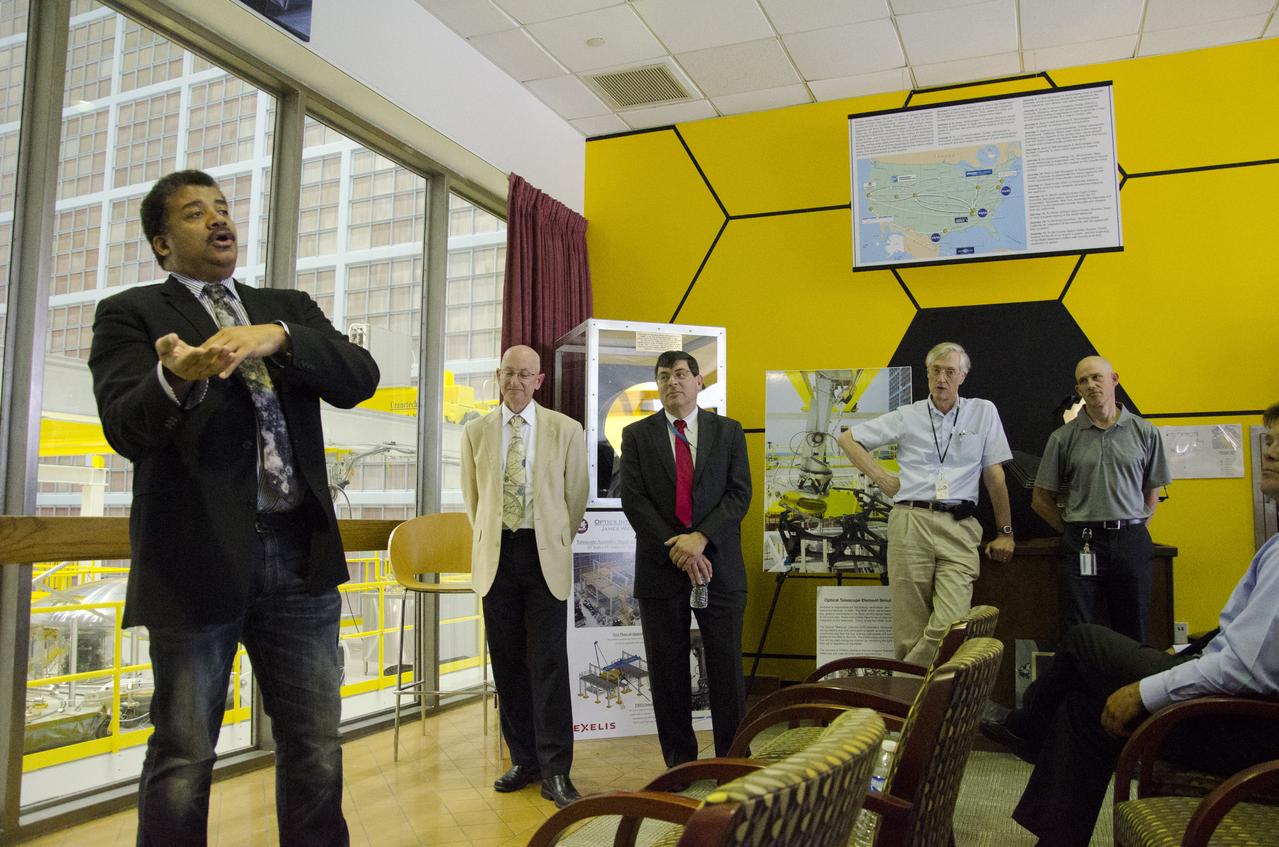 Dr. Neil deGrasse Tyson visited with Goddard's Space Flight Center Director Chris Scolese and the James Webb Space Telescope team at Goddard in Greenbelt, Md. on June 3, 2014. Tyson spoke to the team and was able to see the giant vacuum test chamber that now holds the heart of the telescope, the Integrated Science Instrument Module. ..Learn more about JWST: <a href="http://www.jwst.nasa.gov..Credit" rel="nofollow">www.jwst.nasa.gov..Credit</a>: NASA/Goddard/Rebecca Roth..<b><a href="http://www.nasa.gov/audience/formedia/features/MP_Photo_Guidelines.html" rel="nofollow">NASA image use policy.</a></b>  <b><a href="http://www.nasa.gov/centers/goddard/home/index.html" rel="nofollow">NASA Goddard Space Flight Center</a></b> enables NASA’s mission through four scientific endeavors: Earth Science, Heliophysics, Solar System Exploration, and Astrophysics. Goddard plays a leading role in NASA’s accomplishments by contributing compelling scientific knowledge to advance the Agency’s mission.  <b>Follow us on <a href="http://twitter.com/NASAGoddardPix" rel="nofollow">Twitter</a></b>  <b>Like us on <a href="http://www.facebook.com/pages/Greenbelt-MD/NASA-Goddard/395013845897?ref=tsd" rel="nofollow">Facebook</a></b>  <b>Find us on <a href="http://instagram.com/nasagoddard?vm=grid" rel="nofollow">Instagram</a></b> 