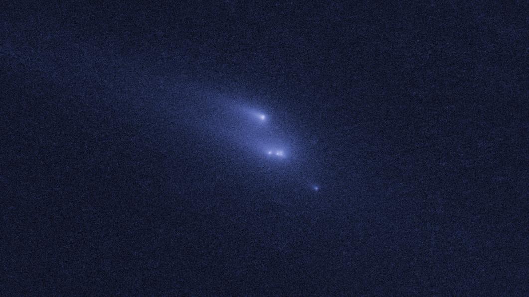 Though fragile comet nuclei have been seen falling apart as they near the Sun, nothing like the slow breakup of an asteroid has ever before been observed in the asteroid belt. A series of Hubble Space Telescope images shows that the fragments are drifting away from each other at a leisurely one mile per hour. This makes it unlikely that the asteroid is disintegrating because of a collision with another asteroid. A plausible explanation is that the asteroid is crumbling due to a subtle effect of sunlight. This causes the rotation rate to slowly increase until centrifugal force pulls the asteroid apart. The asteroid's remnant debris, weighing in at 200,000 tons, will in the future provide a rich source of meteoroids.  Hubble Observation of P/2013 R3 - November 15, 2013  Credit: NASA, ESA, and D. Jewitt (University of California, Los Angeles)   Read more: <a href="http://1.usa.gov/1ig2E0x" rel="nofollow">1.usa.gov/1ig2E0x</a>  <b><a href="http://www.nasa.gov/audience/formedia/features/MP_Photo_Guidelines.html" rel="nofollow">NASA image use policy.</a></b>   <b><a href="http://www.nasa.gov/centers/goddard/home/index.html" rel="nofollow">NASA Goddard Space Flight Center</a></b> enables NASA’s mission through four scientific endeavors: Earth Science, Heliophysics, Solar System Exploration, and Astrophysics. Goddard plays a leading role in NASA’s accomplishments by contributing compelling scientific knowledge to advance the Agency’s mission.   <b>Follow us on <a href="http://twitter.com/NASAGoddardPix" rel="nofollow">Twitter</a></b>   <b>Like us on <a href="http://www.facebook.com/pages/Greenbelt-MD/NASA-Goddard/395013845897?ref=tsd" rel="nofollow">Facebook</a></b>   <b>Find us on <a href="http://instagram.com/nasagoddard?vm=grid" rel="nofollow">Instagram</a></b>