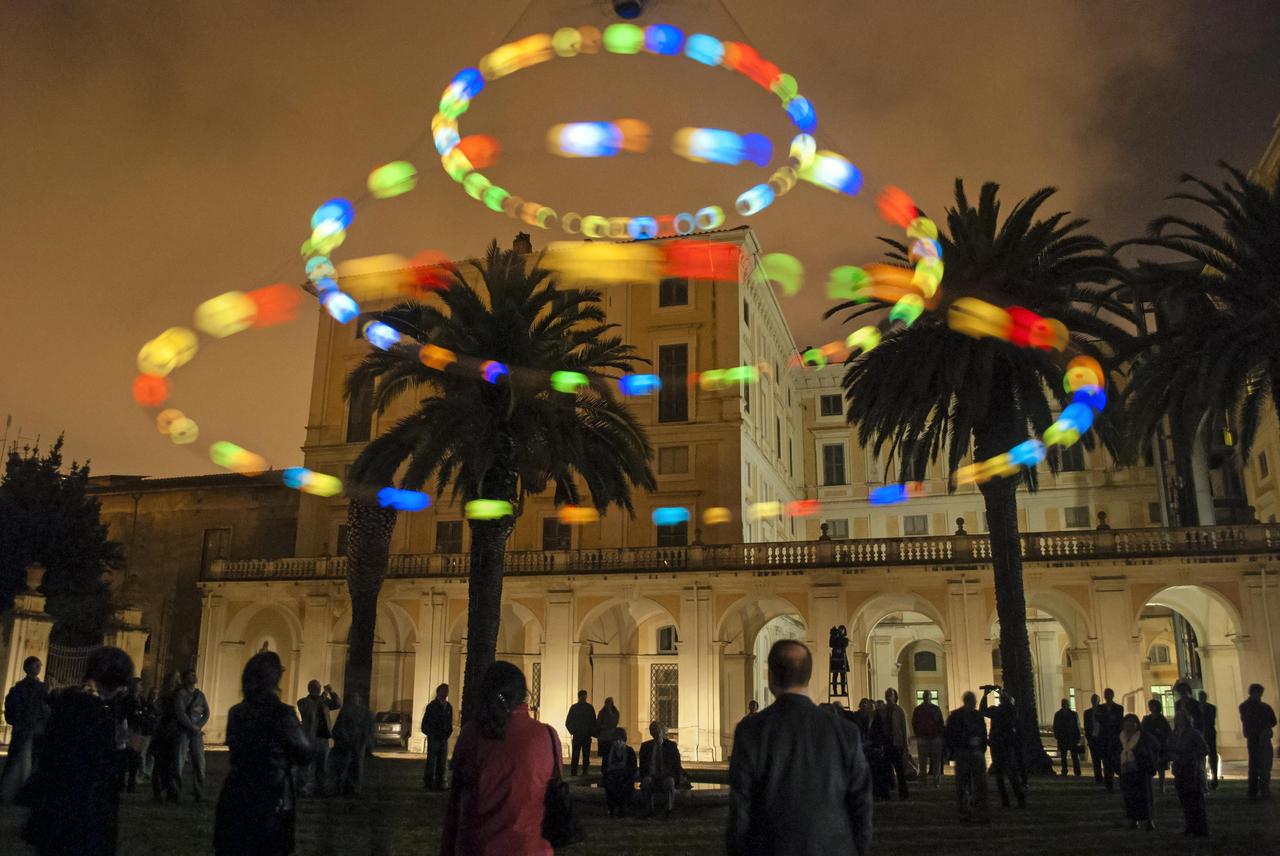Last week researchers from around the world gathered at the Accademia dei Lincei in Rome for the Science with the Hubble Space Telescope IV conference. The event celebrated the history of Hubble’s extraordinary achievements, and looked to the future at what might yet be achieved and how the James Webb Space Telescope will build on our knowledge of the Universe. As part of this celebration artist Tim Otto Roth revealed a new artwork, Heaven’s Carousel, inspired by Hubble’s work on the accelerating expansion of the Universe. This image shows audiences taking in the new astronomy-inspired art installation premiered in Rome at the Science with the Hubble Space Telescope IV conference. The installation, named Heaven’s Carousel, links together the fields of art, music and astronomy. Conceptualised and designed by German artist and composer Tim Otto Roth, the work is inspired by novel work on the accelerating expansion of the Universe by Nobel laureate Adam Riess (STScl), Greek cosmology and Renaissance astronomers. Read more here: <a href="http://www.spacetelescope.org/news/heic1407/" rel="nofollow">www.spacetelescope.org/news/heic1407/</a> Credit: NASA, ESA, and Pam Jeffries (STScI) <b><a href="http://www.nasa.gov/audience/formedia/features/MP_Photo_Guidelines.html" rel="nofollow">NASA image use policy.</a></b> <b><a href="http://www.nasa.gov/centers/goddard/home/index.html" rel="nofollow">NASA Goddard Space Flight Center</a></b> enables NASA’s mission through four scientific endeavors: Earth Science, Heliophysics, Solar System Exploration, and Astrophysics. Goddard plays a leading role in NASA’s accomplishments by contributing compelling scientific knowledge to advance the Agency’s mission. <b>Follow us on <a href="http://twitter.com/NASAGoddardPix" rel="nofollow">Twitter</a></b> <b>Like us on <a href="http://www.facebook.com/pages/Greenbelt-MD/NASA-Goddard/395013845897?ref=tsd" rel="nofollow">Facebook</a></b> <b>Find us on <a href="http://instagram.com/nasagoddard?vm=grid" rel="nofollow">Instagram</a></b>