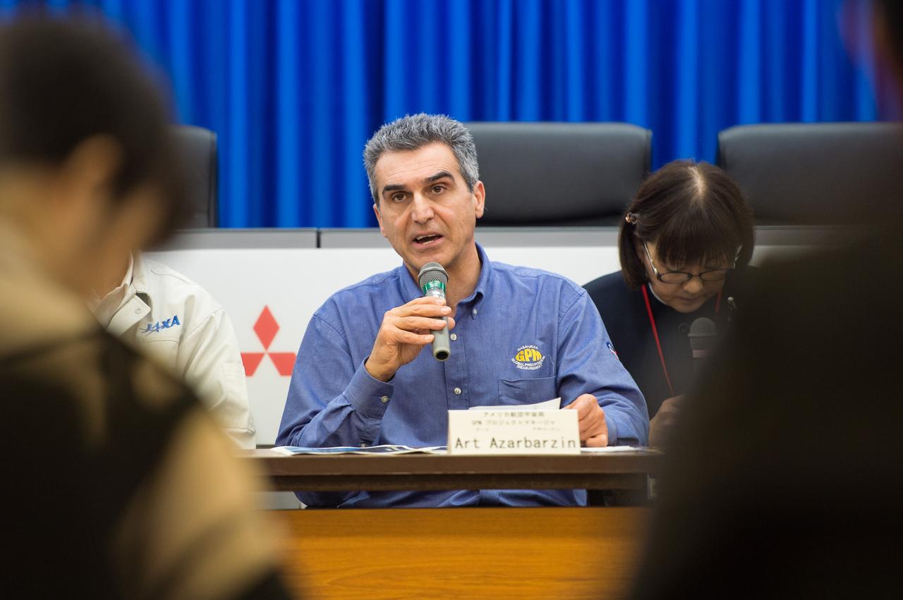 Art Azarbarzin, NASA Global Precipitation Measurement (GPM) project manager talks during a technical briefing for the launch of the Global Precipitation Measurement (GPM) Core Observatory aboard an H-IIA rocket, Wednesday, Feb. 26, 2014, Tanegashima Space Center, Japan. Launch is scheduled for early in the morning of Feb. 28 Japan time. Once launched, the GPM spacecraft will collect information that unifies data from an international network of existing and future satellites to map global rainfall and snowfall every three hours.  Photo Credit: (NASA/Bill Ingalls)