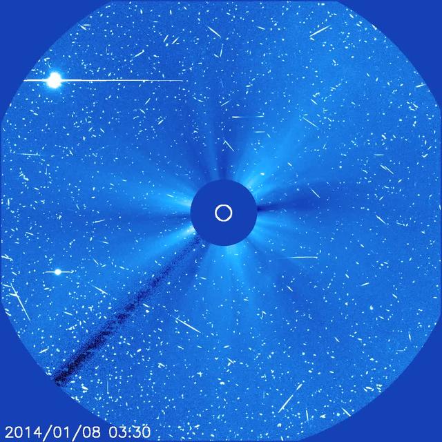 A solar magnetic active region containing the largest sunspot group of the last 10 years unleashed a large (X1.2) flare when it was facing right towards Earth.  The flare was associated with a bright coronal mass ejection that emerges from the lower right (Jan. 7-8, 2014). A fast moving cloud of high-energy particles produced in the flare and at the CME front began striking the SOHO spacecraft imagers, creating the &quot;snow&quot; effect that went on for more than a day.  SOHO is a million miles sunwards of Earth, and outside the earth's protective magnetosphere. In these coronagraph images the Sun is represented by the white circle and is blocked by an occulting disk, so we can observe fainter structures in the Sun's corona. Venus (upper left) enters the field of view during the video clip, while Mercury (lower left) is just about to leave the file of view.  Credit: NASA/GSFC/SOHO  <b><a href="http://www.nasa.gov/audience/formedia/features/MP_Photo_Guidelines.html" rel="nofollow">NASA image use policy.</a></b>  <b><a href="http://www.nasa.gov/centers/goddard/home/index.html" rel="nofollow">NASA Goddard Space Flight Center</a></b> enables NASA’s mission through four scientific endeavors: Earth Science, Heliophysics, Solar System Exploration, and Astrophysics. Goddard plays a leading role in NASA’s accomplishments by contributing compelling scientific knowledge to advance the Agency’s mission.  <b>Follow us on <a href="http://twitter.com/NASA_GoddardPix" rel="nofollow">Twitter</a></b>  <b>Like us on <a href="http://www.facebook.com/pages/Greenbelt-MD/NASA-Goddard/395013845897?ref=tsd" rel="nofollow">Facebook</a></b>  <b>Find us on <a href="http://instagram.com/nasagoddard?vm=grid" rel="nofollow">Instagram</a></b>