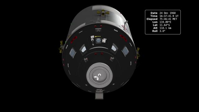 In December of 1968, the crew of Apollo 8 became the first people to leave our home planet and travel to another body in space. But as crew members Frank Borman, James Lovell, and William Anders all later recalled, the most important thing they discovered was Earth. Using photo mosaics and elevation data from Lunar Reconnaissance Orbiter (LRO), this video commemorates the 45th anniversary of Apollo 8's historic flight by recreating the moment when the crew first saw and photographed the Earth rising from behind the Moon. Narrator Andrew Chaikin, author of A Man on the Moon, sets the scene for a three-minute visualization of the view from both inside and outside the spacecraft accompanied by the onboard audio of the astronauts. The visualization draws on numerous historical sources, including the actual cloud pattern on Earth from the ESSA-7 satellite and dozens of photographs taken by Apollo 8, and it reveals new, historically significant information about the Earthrise photographs. It has not been widely known, for example, that the spacecraft was rolling when the photos were taken, and that it was this roll that brought the Earth into view. The visualization establishes the precise timing of the roll and, for the first time ever, identifies which window each photograph was taken from. The key to the new work is a set of vertical stereo photographs taken by a camera mounted in the Command Module's rendezvous window and pointing straight down onto the lunar surface. It automatically photographed the surface every 20 seconds. By registering each photograph to a model of the terrain based on LRO data, the orientation of the spacecraft can be precisely determined. Credit: NASA's Scientific Visualization Studio <b><a href="http://www.nasa.gov/audience/formedia/features/MP_Photo_Guidelines.html" rel="nofollow">NASA image use policy.</a></b> <b><a href="http://www.nasa.gov/centers/goddard/home/index.html" rel="nofollow">NASA Goddard Space Flight Center</a></b> enables NASA’s mission through four scientific endeavors: Earth Science, Heliophysics, Solar System Exploration, and Astrophysics. Goddard plays a leading role in NASA’s accomplishments by contributing compelling scientific knowledge to advance the Agency’s mission. <b>Follow us on <a href="http://twitter.com/NASA_GoddardPix" rel="nofollow">Twitter</a></b> <b>Like us on <a href="http://www.facebook.com/pages/Greenbelt-MD/NASA-Goddard/395013845897?ref=tsd" rel="nofollow">Facebook</a></b> <b>Find us on <a href="http://instagram.com/nasagoddard?vm=grid" rel="nofollow">Instagram</a></b>
