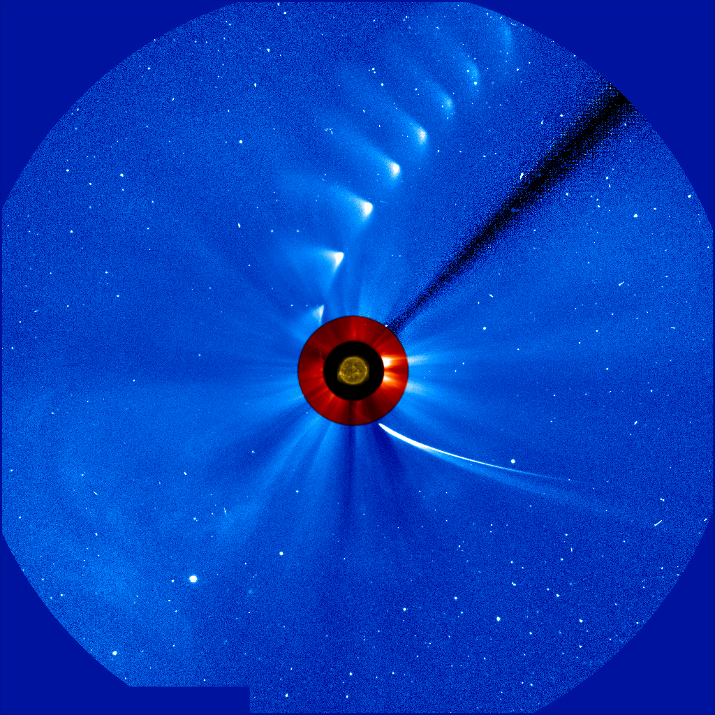 Comet ISON comes in from the bottom right and moves out toward the upper right, growing more faint, in this time-lapse image from the ESA/NASA Solar and Heliospheric Observatory. The image of the sun at the center is from NASA's Solar Dynamics Observatory.  Credit: ESA/NASA/SOHO/SDO/GSFC  After several days of fading, scientists continue to work to determine and to understand the fate of Comet ISON: There's no doubt that the comet shrank in size considerably as it rounded the sun and there's no doubt that something made it out on the other side to shoot back into space. The question remains as to whether the bright spot seen moving away from the sun was simply debris, or whether a small nucleus of the original ball of ice was still there. Regardless, it is likely that it is now only dust.    Comet ISON, which began its journey from the Oort Cloud some 3 million years ago, made its closest approach to the sun on Nov. 28, 2013. The comet was visible in instruments on NASA's Solar Terrestrial Relations Observatory, or STEREO, and the joint European Space Agency/NASA Solar and Heliospheric Observatory, or SOHO, via images called coronagraphs. Coronagraphs block out the sun and a considerable distance around it, in order to better observe the dim structures in the sun's atmosphere, the corona. As such, there was a period of several hours when the comet was obscured in these images, blocked from view along with the sun. During this period of time, NASA's Solar Dynamics Observatory could not see the comet, leading many scientists to surmise that the comet had disintegrated completely. However, something did reappear in SOHO and STEREO coronagraphs some time later – though it was significantly less bright.    Read more: <a href="http://1.usa.gov/18hGYag" rel="nofollow">1.usa.gov/18hGYag</a>  <b><a href="http://www.nasa.gov/audience/formedia/features/MP_Photo_Guidelines.html" rel="nofollow">NASA image use policy.</a></b>  <b><a href="http://www.nasa.gov/centers/goddard/home/index.html" rel="nofollow">NASA Goddard Space Flight Center</a></b> enables NASA’s mission through four scientific endeavors: Earth Science, Heliophysics, Solar System Exploration, and Astrophysics. Goddard plays a leading role in NASA’s accomplishments by contributing compelling scientific knowledge to advance the Agency’s mission.  <b>Follow us on <a href="http://twitter.com/NASA_GoddardPix" rel="nofollow">Twitter</a></b>  <b>Like us on <a href="http://www.facebook.com/pages/Greenbelt-MD/NASA-Goddard/395013845897?ref=tsd" rel="nofollow">Facebook</a></b>  <b>Find us on <a href="http://instagram.com/nasagoddard?vm=grid" rel="nofollow">Instagram</a></b>