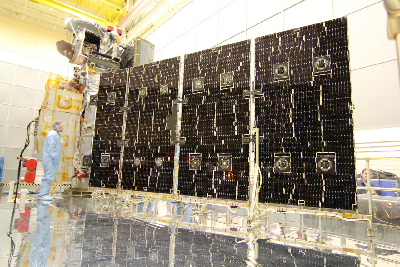 Deployment of the +Y solar array after it has been integrated onto the GPM Core spacecraft.  Credit: NASA/Goddard   The Global Precipitation Measurement (GPM) mission is an international partnership co-led by NASA and the Japan Aerospace Exploration Agency (JAXA) that will provide next-generation global observations of precipitation from space.   GPM will study global rain, snow and ice to better understand our climate, weather, and hydrometeorological processes.   As of Novermber 2013 the GPM Core Observatory is in the final stages of testing at NASA Goddard Space Flight Center. The satellite will be flown to Japan in the fall of 2013 and launched into orbit on an HII-A rocket in early 2014.  For more on the GPM mission, visit <a href="http://gpm.gsfc.nasa.gov/" rel="nofollow">gpm.gsfc.nasa.gov/</a>.  <b><a href="http://www.nasa.gov/audience/formedia/features/MP_Photo_Guidelines.html" rel="nofollow">NASA image use policy.</a></b>  <b><a href="http://www.nasa.gov/centers/goddard/home/index.html" rel="nofollow">NASA Goddard Space Flight Center</a></b> enables NASA’s mission through four scientific endeavors: Earth Science, Heliophysics, Solar System Exploration, and Astrophysics. Goddard plays a leading role in NASA’s accomplishments by contributing compelling scientific knowledge to advance the Agency’s mission.  <b>Follow us on <a href="http://twitter.com/NASA_GoddardPix" rel="nofollow">Twitter</a></b>  <b>Like us on <a href="http://www.facebook.com/pages/Greenbelt-MD/NASA-Goddard/395013845897?ref=tsd" rel="nofollow">Facebook</a></b>  <b>Find us on <a href="http://instagram.com/nasagoddard?vm=grid" rel="nofollow">Instagram</a></b>   