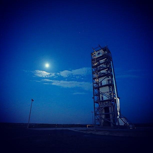 This image shows an evening view gantry at Pad 0B at the Mid-Atlantic Regional Spaceport, at NASA's Wallops Flight Facility in Wallops Island, Va., on Sept. 4, 2013. In this photograph, the gantry surrounds the Minotaur V rocket that will launch NASA LADEE.  The gantry is now removed and the Minotaur is getting ready to launch LADEE at 11:27 p.m. EDT tonight.  Image credit: NASA Wallops/Patrick Black