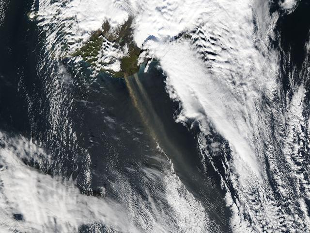 NASA image: Wind-blown volcanic ash off Iceland