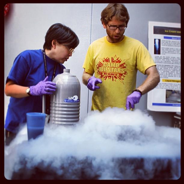 Pictured above, Goddard's astrobiology lab makes cookies and cream ice cream using liquid nitrogen at the Science Jamboree. The NASA Goddard Science Jamboree took place on July 16, 2013. The event allowed the different departments at Goddard a chance to showcase their research and projects to other employees and summer interns. #nasa #nasagoddard #icecream   Credit: NASA/Goddard Sawyer Rosenstein