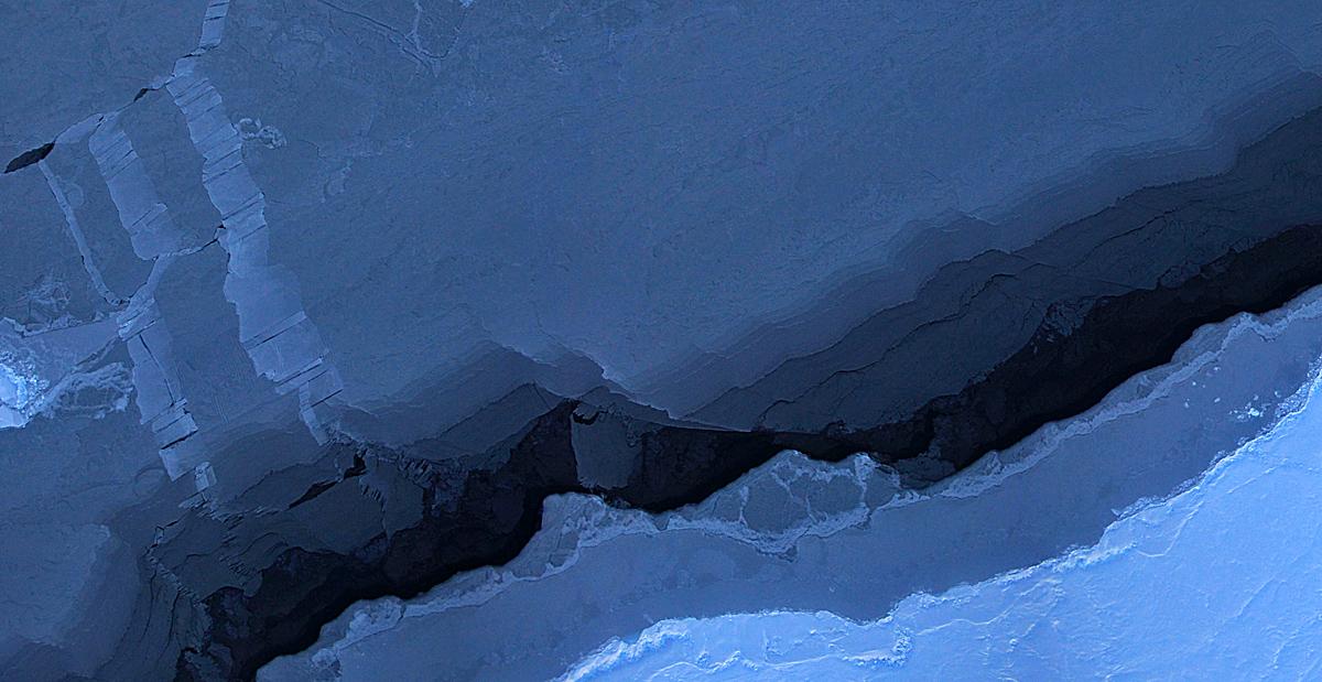 Mosaic image of sea ice in the Beaufort Sea created by the Digital Mapping System (DMS) instrument aboard the IceBridge P-3B. The dark area in the middle of the image is open water seen through a lead, or opening, in the ice. Light blue areas are thick sea ice and dark blue areas are thinner ice formed as water in the lead refreezes. Leads are formed when cracks develop in sea ice as it moves in response to wind and ocean currents.  DMS uses a modified digital SLR camera that points down through a window in the underside of the plane, capturing roughly one frame per second. These images are then combined into an image mosaic using specialized computer software.   Credit: NASA/DMS  <b><a href="http://www.nasa.gov/audience/formedia/features/MP_Photo_Guidelines.html" rel="nofollow">NASA image use policy.</a></b>  <b><a href="http://www.nasa.gov/centers/goddard/home/index.html" rel="nofollow">NASA Goddard Space Flight Center</a></b> enables NASA’s mission through four scientific endeavors: Earth Science, Heliophysics, Solar System Exploration, and Astrophysics. Goddard plays a leading role in NASA’s accomplishments by contributing compelling scientific knowledge to advance the Agency’s mission.  <b>Follow us on <a href="http://twitter.com/NASA_GoddardPix" rel="nofollow">Twitter</a></b>  <b>Like us on <a href="http://www.facebook.com/pages/Greenbelt-MD/NASA-Goddard/395013845897?ref=tsd" rel="nofollow">Facebook</a></b>  <b>Find us on <a href="http://instagram.com/nasagoddard?vm=grid" rel="nofollow">Instagram</a></b>