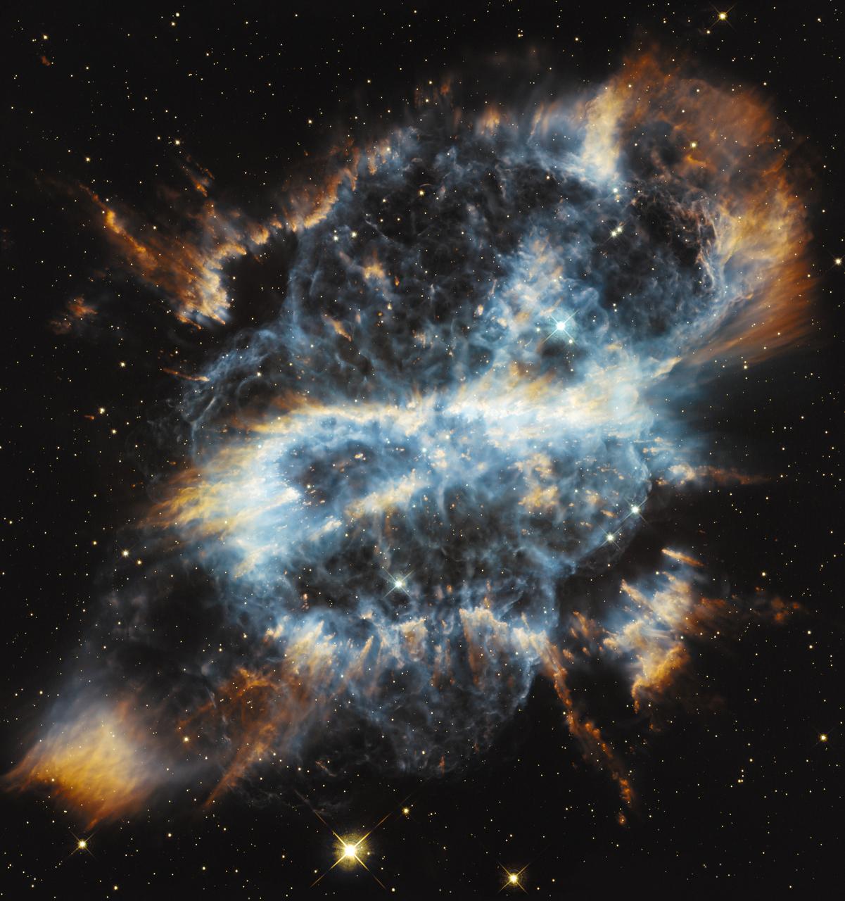'Tis the season for holiday decorating and tree-trimming. Not to be left out, astronomers using NASA's Hubble Space Telescope have photographed a festive-looking nearby planetary nebula called NGC 5189. The intricate structure of this bright gaseous nebula resembles a glass-blown holiday ornament with a glowing ribbon entwined.  Planetary nebulae represent the final brief stage in the life of a medium-sized star like our sun. While consuming the last of the fuel in its core, the dying star expels a large portion of its outer envelope. This material then becomes heated by the radiation from the stellar remnant and radiates, producing glowing clouds of gas that can show complex structures, as the ejection of mass from the star is uneven in both time and direction. To read more go to: <a href="http://www.nasa.gov/mission_pages/hubble/science/ngc5189.html" rel="nofollow">www.nasa.gov/mission_pages/hubble/science/ngc5189.html</a>  Credit: NASA, ESA, and G. Bacon (STScI)  <b><a href="http://www.nasa.gov/audience/formedia/features/MP_Photo_Guidelines.html" rel="nofollow">NASA image use policy.</a></b>  <b><a href="http://www.nasa.gov/centers/goddard/home/index.html" rel="nofollow">NASA Goddard Space Flight Center</a></b> enables NASA’s mission through four scientific endeavors: Earth Science, Heliophysics, Solar System Exploration, and Astrophysics. Goddard plays a leading role in NASA’s accomplishments by contributing compelling scientific knowledge to advance the Agency’s mission.  <b>Follow us on <a href="http://twitter.com/NASA_GoddardPix" rel="nofollow">Twitter</a></b>  <b>Like us on <a href="http://www.facebook.com/pages/Greenbelt-MD/NASA-Goddard/395013845897?ref=tsd" rel="nofollow">Facebook</a></b>  <b>Find us on <a href="http://instagrid.me/nasagoddard/?vm=grid" rel="nofollow">Instagram</a></b>