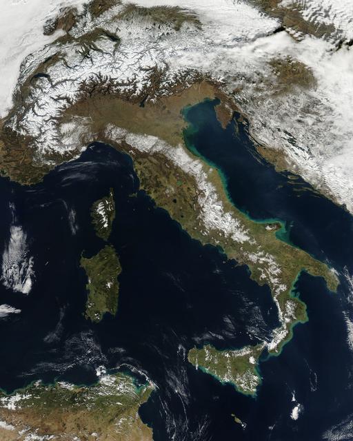 NASA image: Snow in Italy