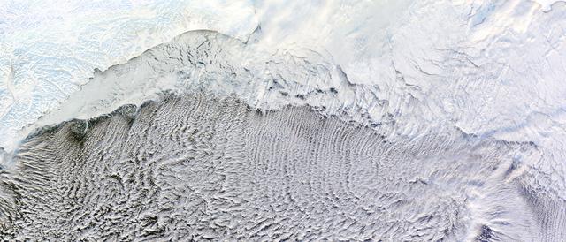 NASA image: Cloud Streets over the Bering Sea