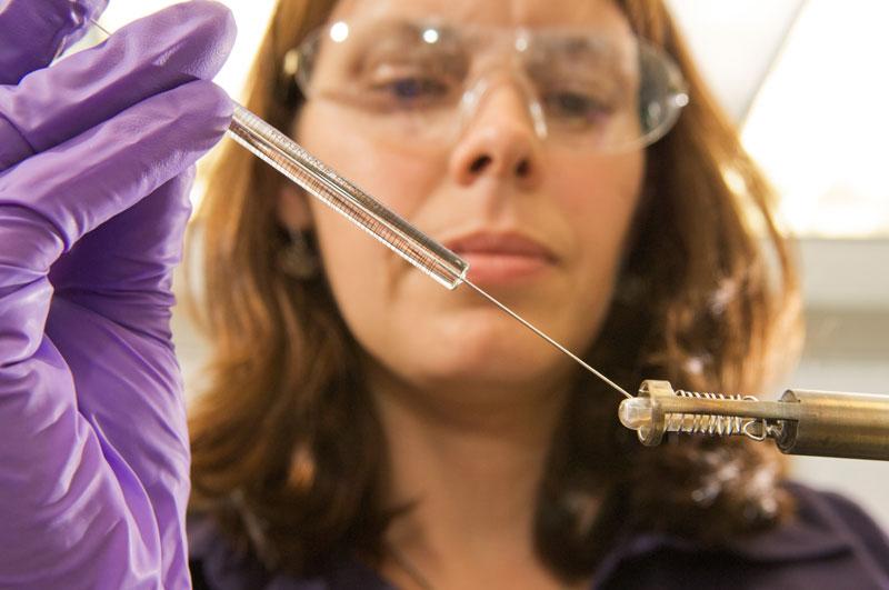 On Saturday, November 26, NASA is scheduled to launch the Mars Science Laboratory (MSL) mission featuring Curiosity, the largest and most advanced rover ever sent to the Red Planet.   The Curiosity rover bristles with multiple cameras and instruments, including Goddard's Sample Analysis at Mars (SAM) instrument suite. By looking for evidence of water, carbon, and other important building blocks of life in the Martian soil and atmosphere, SAM will help discover whether Mars ever had the potential to support life. Curiosity will be delivered to Gale crater, a 96-mile-wide crater that contains a record of environmental changes in its sedimentary rock, in August 2012.  -----  Goddard scientist Jennifer Eigenbrode injected a chemical into a rock sample and then heated the test tube to determine whether the sample-preparation method preserved the sample's molecular structure. Her testing proved successful, ultimately leading to the experiment's inclusion on the Sample Analysis at Mars instrument.   Credit: NASA/GSFC/Chris Gunn  <b><a href="http://www.nasa.gov/audience/formedia/features/MP_Photo_Guidelines.html" rel="nofollow">NASA image use policy.</a></b>  <b><a href="http://www.nasa.gov/centers/goddard/home/index.html" rel="nofollow">NASA Goddard Space Flight Center</a></b> enables NASA’s mission through four scientific endeavors: Earth Science, Heliophysics, Solar System Exploration, and Astrophysics. Goddard plays a leading role in NASA’s accomplishments by contributing compelling scientific knowledge to advance the Agency’s mission.  <b>Follow us on <a href="http://twitter.com/NASA_GoddardPix" rel="nofollow">Twitter</a></b>  <b>Like us on <a href="http://www.facebook.com/pages/Greenbelt-MD/NASA-Goddard/395013845897?ref=tsd" rel="nofollow">Facebook</a></b>  <b>Find us on <a href="http://instagrid.me/nasagoddard/?vm=grid" rel="nofollow">Instagram</a></b>