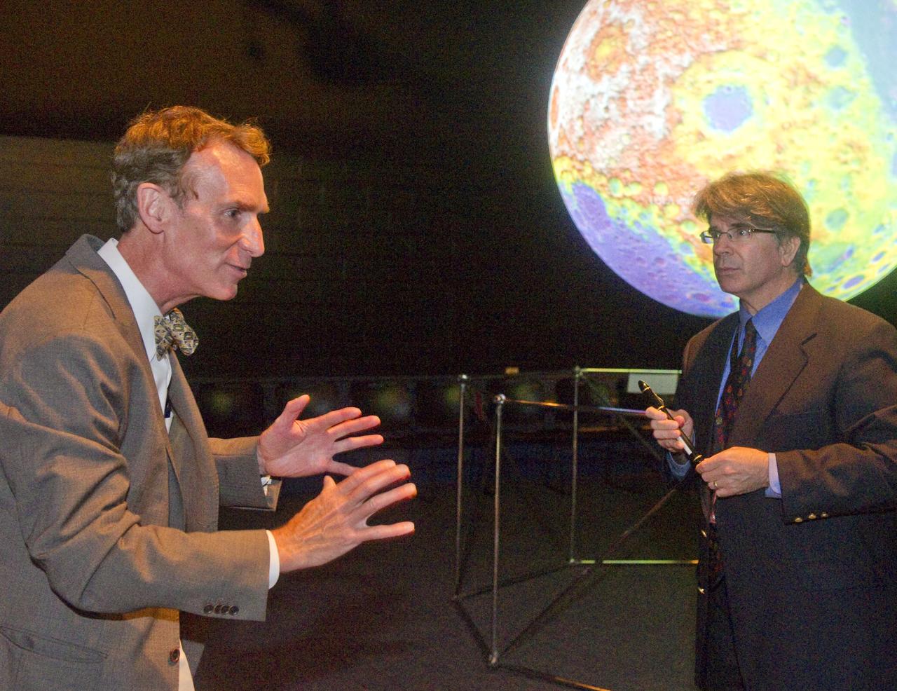 Bill Nye and Dr. Jim Garvin at the Science on a Sphere during a tour of Goddard Space Flight Center on September 8, 2011  Credit: NASA/GSFC/Bill Hrybyk  <b><a href="http://www.nasa.gov/centers/goddard/home/index.html" rel="nofollow">NASA Goddard Space Flight Center</a></b> enables NASA’s mission through four scientific endeavors: Earth Science, Heliophysics, Solar System Exploration, and Astrophysics. Goddard plays a leading role in NASA’s accomplishments by contributing compelling scientific knowledge to advance the Agency’s mission.  <b>Follow us on <a href="http://twitter.com/NASA_GoddardPix" rel="nofollow">Twitter</a></b>  <b>Like us on <a href="http://www.facebook.com/pages/Greenbelt-MD/NASA-Goddard/395013845897?ref=tsd" rel="nofollow">Facebook</a></b>  <b>Find us on <a href="http://web.stagram.com/n/nasagoddard/?vm=grid" rel="nofollow">Instagram</a></b>