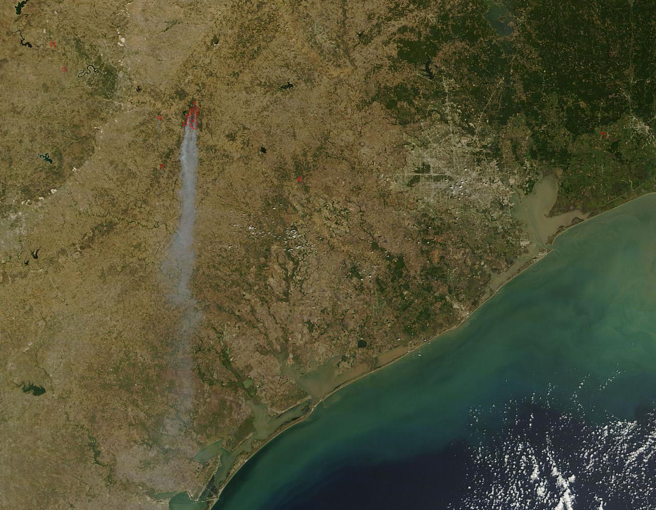 NASA satellite image showing the fires in Bastrop County Texas on September 5, 2011 at 17:05 UTC. Credit: NASA/GSFC/Jeff Schmaltz/MODIS Land Rapid Response Team <b><a href="http://www.nasa.gov/centers/goddard/home/index.html" rel="nofollow">NASA Goddard Space Flight Center</a></b> enables NASA’s mission through four scientific endeavors: Earth Science, Heliophysics, Solar System Exploration, and Astrophysics. Goddard plays a leading role in NASA’s accomplishments by contributing compelling scientific knowledge to advance the Agency’s mission. <b>Follow us on <a href="http://twitter.com/NASA_GoddardPix" rel="nofollow">Twitter</a></b> <b>Like us on <a href="http://www.facebook.com/pages/Greenbelt-MD/NASA-Goddard/395013845897?ref=tsd" rel="nofollow">Facebook</a></b> <b>Find us on <a href="http://instagrid.me/nasagoddard/?vm=grid" rel="nofollow">Instagram</a></b>