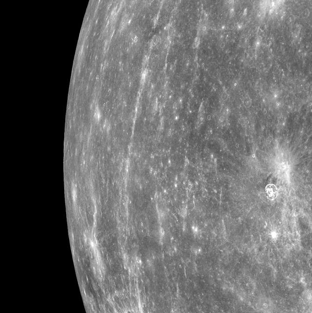 NASA image acquired: March 29, 2011  MESSENGER acquired this image of Mercury's horizon as the spacecraft was moving northward along the first orbit during which MDIS was turned on. Bright rays from Hokusai can be seen running north to south in the image. MDIS frequently acquired images that contained Mercury's horizon during the mission's three Mercury flybys. (Visit these links to see examples of horizon images from Mercury flyby 1, Mercury flyby 2, and Mercury flyby 3.) However, now that MESSENGER is in orbit about Mercury, views of Mercury's horizon in the images will be much less common. The field of view for MDIS will generally be filled with Mercury's surface as the instrument maps out the planet's geology in high resolution, stereo, and color. Occasionally, in order to obtain images of a certain portion of Mercury's surface, the horizon will also be visible.  On March 17, 2011 (March 18, 2011, UTC), MESSENGER became the first spacecraft to orbit the planet Mercury. The mission is currently in its commissioning phase, during which spacecraft and instrument performance are verified through a series of specially designed checkout activities. In the course of the one-year primary mission, the spacecraft's seven scientific instruments and radio science investigation will unravel the history and evolution of the Solar System's innermost planet. Visit the Why Mercury? section of this website to learn more about the science questions that the MESSENGER mission has set out to answer.  Credit: NASA/Johns Hopkins University Applied Physics Laboratory/Carnegie Institution of Washington  <b><a href="http://www.nasa.gov/centers/goddard/home/index.html" rel="nofollow">NASA Goddard Space Flight Center</a></b> enables NASA’s mission through four scientific endeavors: Earth Science, Heliophysics, Solar System Exploration, and Astrophysics. Goddard plays a leading role in NASA’s accomplishments by contributing compelling scientific knowledge to advance the Agency’s mission.  <b>Follow us on <a href="http://twitter.com/NASA_GoddardPix" rel="nofollow">Twitter</a></b>  <b>Join us on <a href="http://www.facebook.com/pages/Greenbelt-MD/NASA-Goddard/395013845897?ref=tsd" rel="nofollow">Facebook</a></b>
