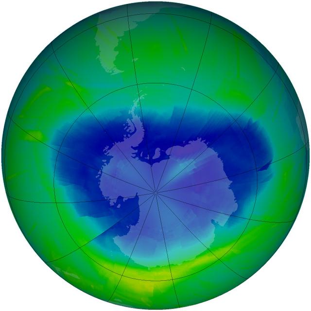 Image acquired September 12, 2010  The yearly depletion of stratospheric ozone over Antarctica – more commonly referred to as the “ozone hole” – started in early August 2010 and is now expanding toward its annual maximum. The hole in the ozone layer typically reaches its maximum area in late September or early October, though atmospheric scientists must wait a few weeks after the maximum to pinpoint when the trend of ozone depletion has slowed down and reversed.  The hole isn’t literal; no part of the stratosphere — the second layer of the atmosphere, between 8 and 50 km (5 and 31 miles) — is empty of ozone. Scientists use &quot;hole&quot; as a metaphor for the area in which ozone concentrations drop below the historical threshold of 220 Dobson Units. Historical levels of ozone were much higher than 220 Dobson Units, according to NASA atmospheric scientist Paul Newman, so this value shows a very large ozone loss.  Earth's ozone layer protects life by absorbing ultraviolet light, which damages DNA in plants and animals (including humans) and leads to skin cancer.  The Ozone Monitoring Instrument (OMI) on NASA’s Aura satellite acquired data for this map of ozone concentrations over Antarctica on September 12, 2010. OMI is a spectrometer that measures the amount of sunlight scattered by Earth’s atmosphere and surface, allowing scientists to assess how much ozone is present at various altitudes — particularly the stratosphere — and near the ground.  So far in 2010, the size and depth of the ozone hole has been slightly below the average for 1979 to 2009, likely because of warmer temperatures in the stratosphere over the far southern hemisphere. However, even slight changes in the meteorology of the region this month could affect the rate of depletion of ozone and how large an area the ozone hole might span. You can follow the progress of the ozone hole by visiting NASA’s Ozone Hole Watch page.  September 16 is the International Day for the Preservation of the Ozone Layer, a commemoration of the day in 1987 when nations commenced the signing of the Montreal Protocol to limit and eventually ban ozone-depleting substances such as chlorofluorocarbons (CFCs) and other chlorine and bromine-containing compounds. The ozone scientific assessment panel for the United Nations Environment Program, which monitors the effectiveness of the Montreal Protocol, is expected to release its latest review of the state of the world’s ozone layer by the end of 2010. (The last assessment was released in 2006.) Paul Newman is one of the four co-chairs of the assessment panel.  NASA image courtesy Ozone Hole Watch. Caption by Michael Carlowicz.  Instrument: Aura - OMI  To learn more go to: <a href="http://ozonewatch.gsfc.nasa.gov/" rel="nofollow">ozonewatch.gsfc.nasa.gov/</a>  Credit: <b><a href="#//earthobservatory.nasa.gov/" rel="nofollow"> NASA’s Earth Observatory</a></b>  <b><a href="http://www.nasa.gov/centers/goddard/home/index.html" rel="nofollow">NASA Goddard Space Flight Center</a></b>  is home to the nation's largest organization of combined scientists, engineers and technologists that build spacecraft, instruments and new technology to study the Earth, the sun, our solar system, and the universe.  <b>Follow us on <a href="http://twitter.com/NASA_GoddardPix" rel="nofollow">Twitter</a></b>  <b>Join us on <a href="http://www.facebook.com/pages/Greenbelt-MD/NASA-Goddard/395013845897?ref=tsd" rel="nofollow">Facebook</a></b>
