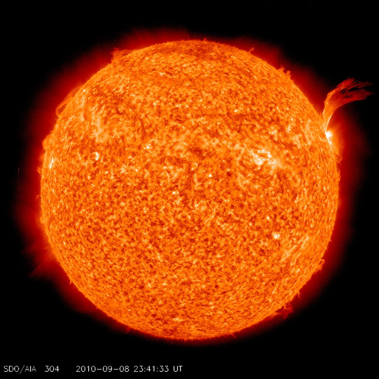 NASA image release Sept 9, 2010  Just as sunspot 1105 was turning away from Earth on Sept. 8, the active region erupted, producing a solar flare and a fantastic prominence. The eruption also hurled a bright coronal mass ejection into space. The eruption was not directed toward any planets.  To see a detail go here: <a href="http://www.flickr.com/photos/gsfc/4974263471/">www.flickr.com/photos/gsfc/4974263471/</a>  View the video here: <a href="http://www.flickr.com/photos/gsfc/4974878090">www.flickr.com/photos/gsfc/4974878090</a>  This is a snapshot of the prominence.   Credit: NASA/SDO  <b><a href="http://www.nasa.gov/centers/goddard/home/index.html" rel="nofollow">NASA Goddard Space Flight Center</a></b>  is home to the nation's largest organization of combined scientists, engineers and technologists that build spacecraft, instruments and new technology to study the Earth, the sun, our solar system, and the universe.  <b>Follow us on <a href="http://twitter.com/NASA_GoddardPix" rel="nofollow">Twitter</a></b>  <b>Join us on <a href="http://www.facebook.com/pages/Greenbelt-MD/NASA-Goddard/395013845897?ref=tsd" rel="nofollow">Facebook</a></b>