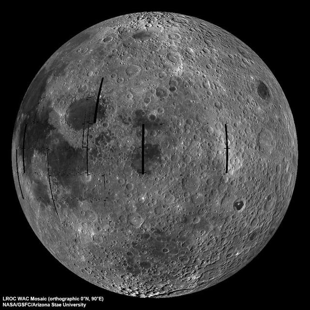 NASA image release September 9, 2010  LROC Wide Angle Camera (WAC) view of the Moon seen from 90° east longitude. Half the nearside is visible to the left, and half the farside to the right.   Credit: NASA/GSFC/Arizona State University  To read more go to: <a href="http://www.nasa.gov/mission_pages/LRO/multimedia/lroimages/lroc-20100909_mooneast.html" rel="nofollow">www.nasa.gov/mission_pages/LRO/multimedia/lroimages/lroc-...</a>  <b><a href="http://www.nasa.gov/centers/goddard/home/index.html" rel="nofollow">NASA Goddard Space Flight Center</a></b>  contributes to NASA’s mission through four scientific endeavors: Earth Science, Heliophysics, Solar System Exploration, and Astrophysics. Goddard plays a leading role in NASA’s endeavors by providing compelling scientific knowledge to advance the Agency’s mission.  <b>Follow us on <a href="http://twitter.com/NASA_GoddardPix" rel="nofollow">Twitter</a></b>  <b>Join us on <a href="http://www.facebook.com/pages/Greenbelt-MD/NASA-Goddard/395013845897?ref=tsd" rel="nofollow">Facebook</a></b>