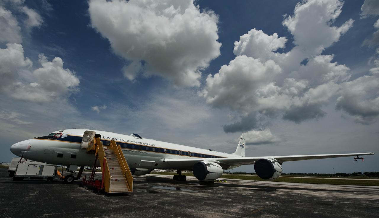 The NASA DC-8 airplane sits on the tarmac, Sunday, Aug. 15, 2010, at Fort Lauderdale International Airport in Fort Lauderdale, Fla. , as preparations continue for its part in the GRIP experiment. The Genesis and Rapid Intensification Processes (GRIP) experiment is a NASA Earth science field experiment in 2010 that is being conducted to better understand how tropical storms form and develop into major hurricanes.   Credit: NASA/Paul E. Alers  To read more about the GRIP Mission go <b><a href="http://www.nasa.gov/mission_pages/hurricanes/missions/grip/news/grip-quest.html" rel="nofollow"> here</a></b> or <b><a href="http://www.nasa.gov/externalflash/GRIP/" rel="nofollow"> here</a></b> for an interactive feature  <b><a href="http://www.nasa.gov/centers/goddard/home/index.html" rel="nofollow">NASA Goddard Space Flight Center</a></b>  is home to the nation's largest organization of combined scientists, engineers and technologists that build spacecraft, instruments and new technology to study the Earth, the sun, our solar system, and the universe.  <b>Follow us on <a href="http://twitter.com/NASA_GoddardPix" rel="nofollow">Twitter</a></b>  <b>Join us on <a href="http://www.facebook.com/pages/Greenbelt-MD/NASA-Goddard/395013845897?ref=tsd" rel="nofollow">Facebook</a><b></b></b>
