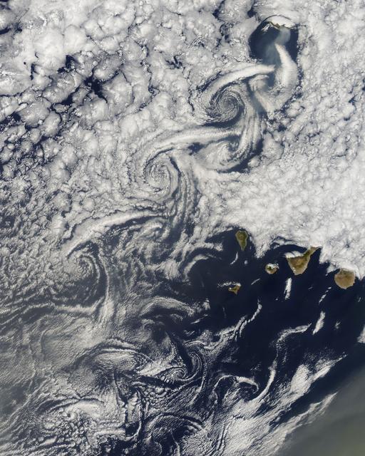 NASA image: Cloud vortices off Madeira and Canary Islands
