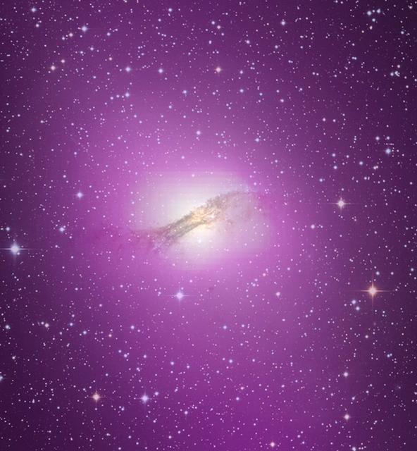 NASA release April 1, 2010  The gamma-ray output from Cen A's lobes exceeds their radio output by more than ten times. High-energy gamma rays detected by Fermi's Large Area Telescope are depicted as purple in this gamma ray/optical composite of the galaxy.   Credit: NASA/DOE/Fermi LAT Collaboration, Capella Observatory  To learn more about these images go to: <a href="http://www.nasa.gov/mission_pages/GLAST/news/smokestack-plumes.html" rel="nofollow">www.nasa.gov/mission_pages/GLAST/news/smokestack-plumes.html</a>  <b><a href="http://www.nasa.gov/centers/goddard/home/index.html" rel="nofollow">NASA Goddard Space Flight Center</a></b>  is home to the nation's largest organization of combined scientists, engineers and technologists that build spacecraft, instruments and new technology to study the Earth, the sun, our solar system, and the universe.